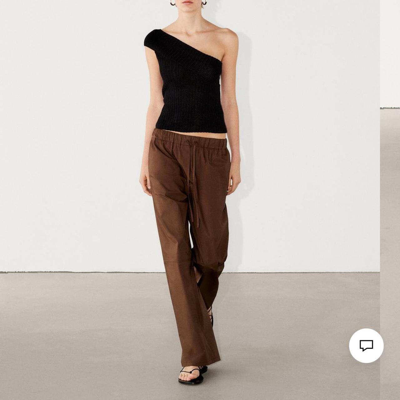 Massimo Dutti POPLIN TROUSERS in chocolate size 8. | Depop