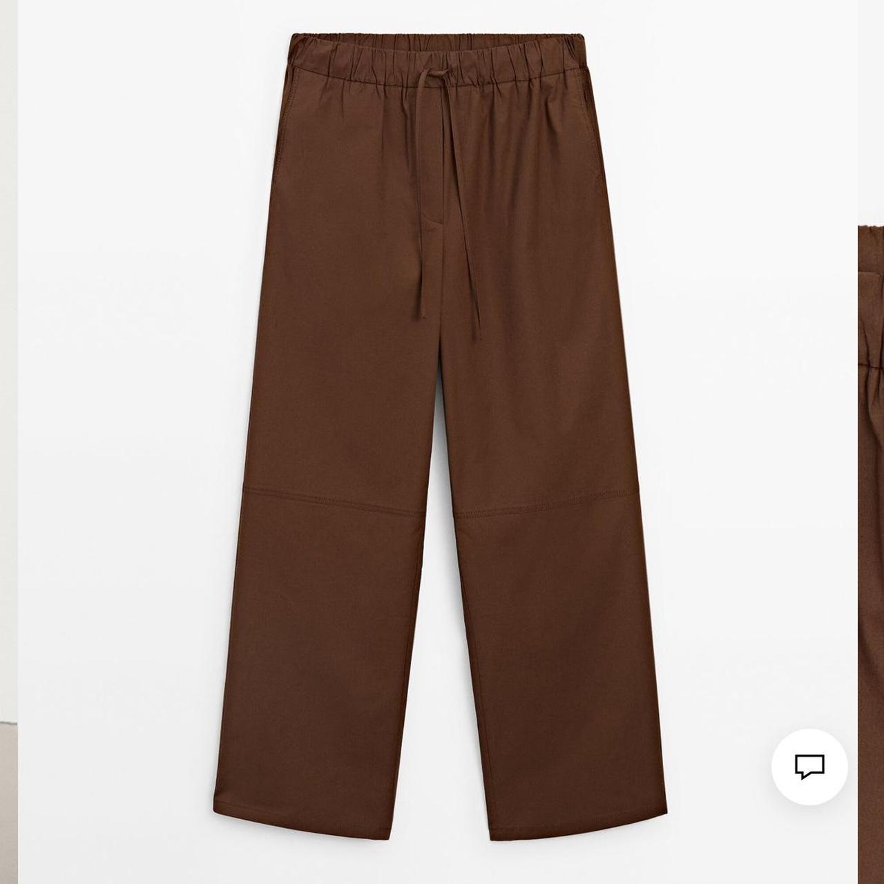 Massimo Dutti POPLIN TROUSERS in chocolate size 8. | Depop