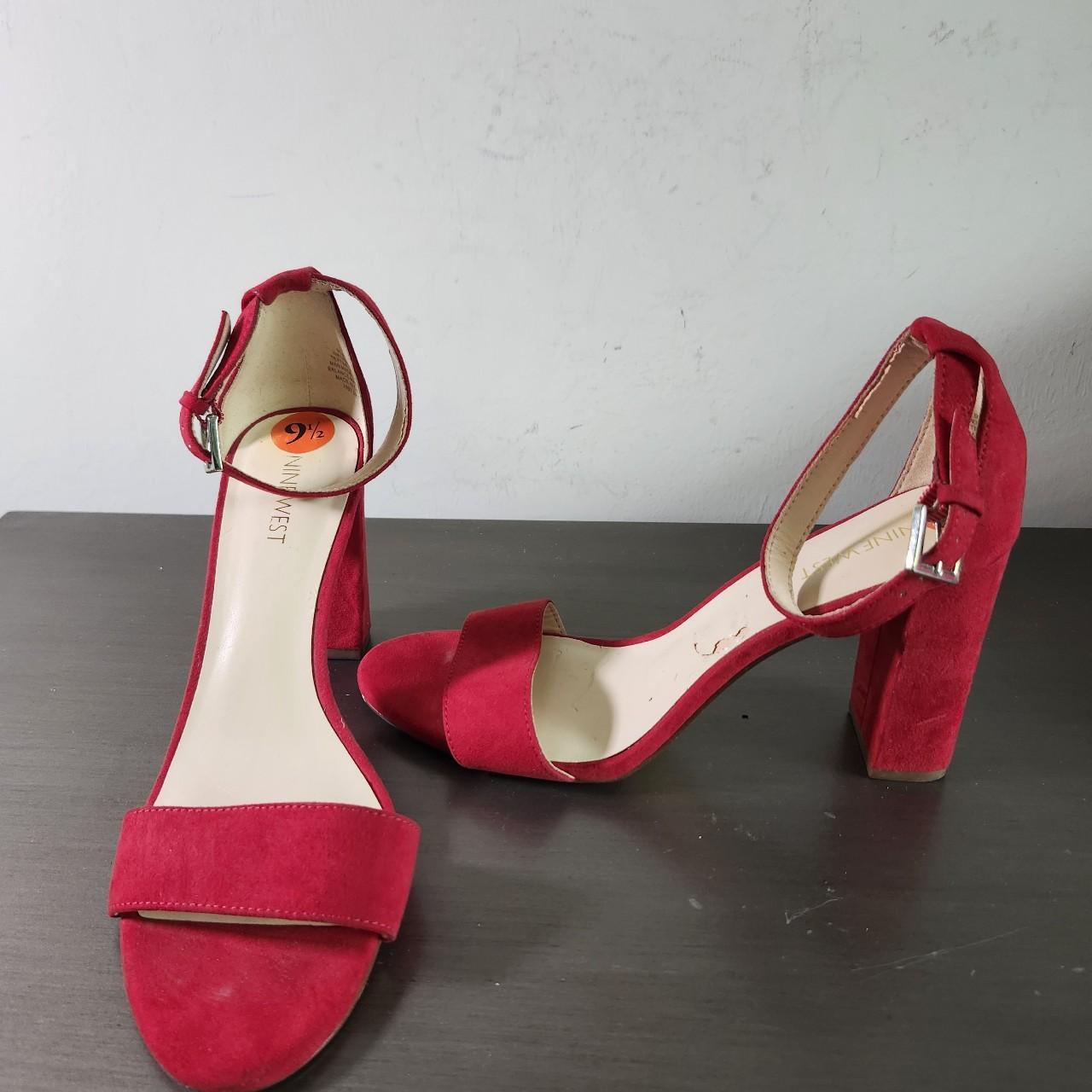 Nine West Abrah Red Faux Suede Ankle Strap Block