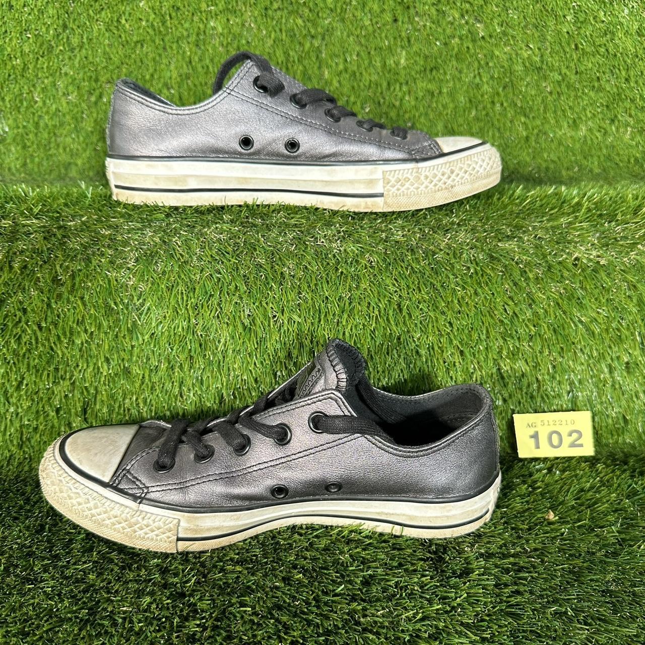 Y102 Converse metallic grey lace up low plimsoll. Depop