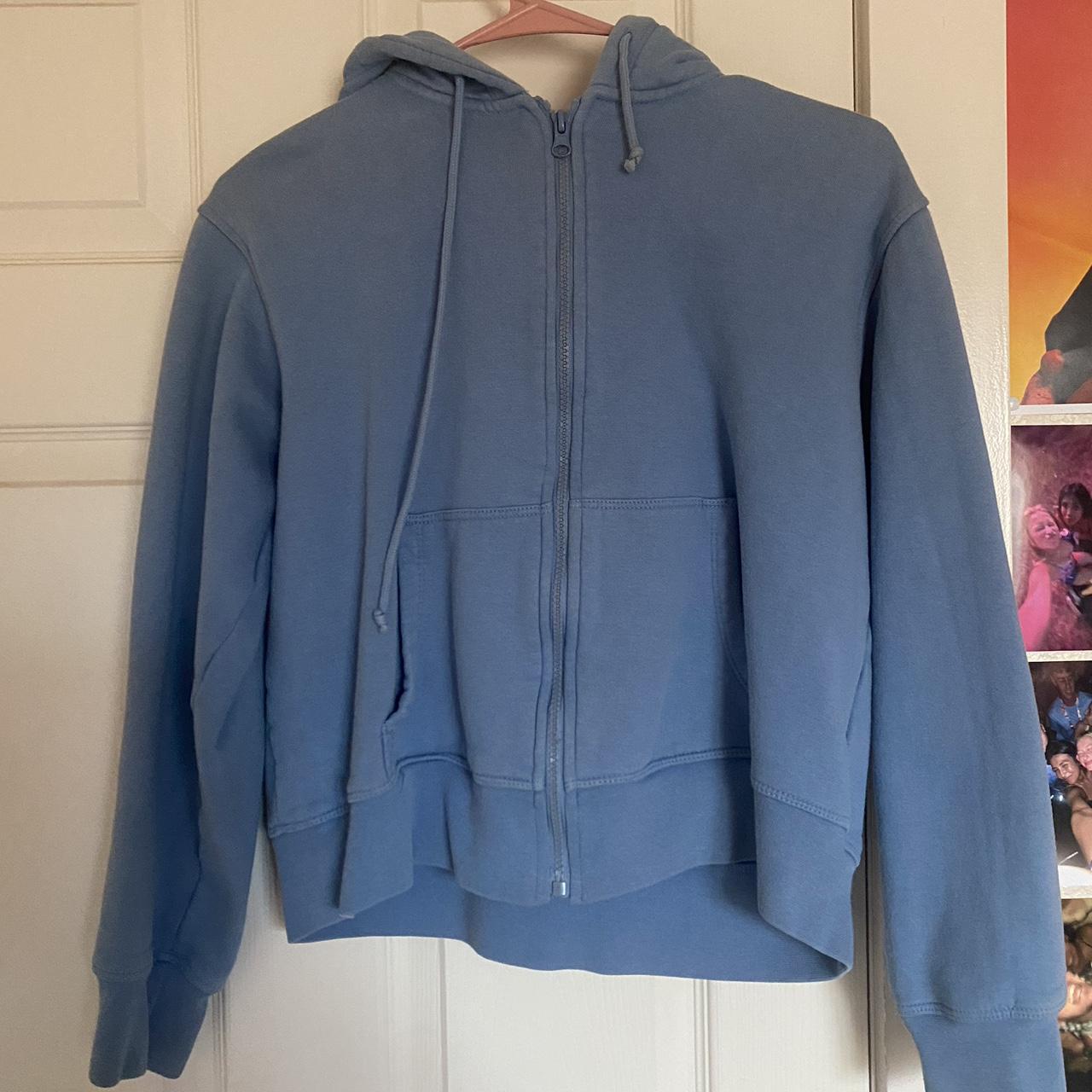 Baby blue cropped zip up hoodie size S In great... - Depop