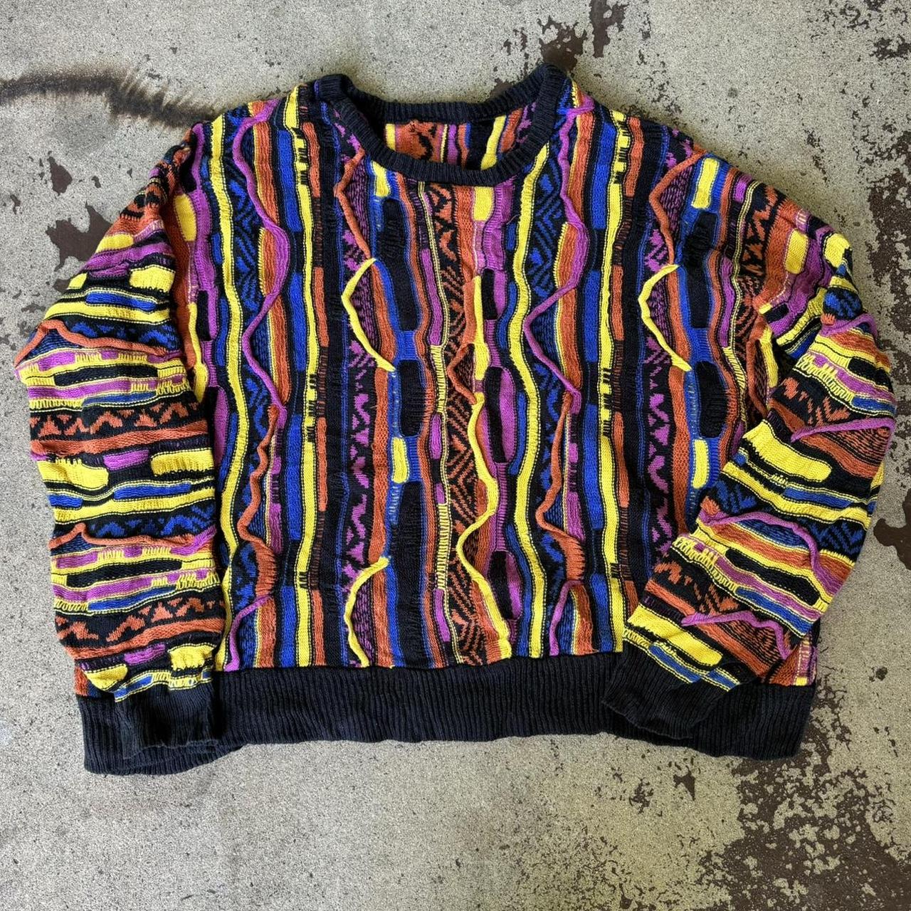 Coogi style cropped sweater woman’s large, crazy colors - Depop