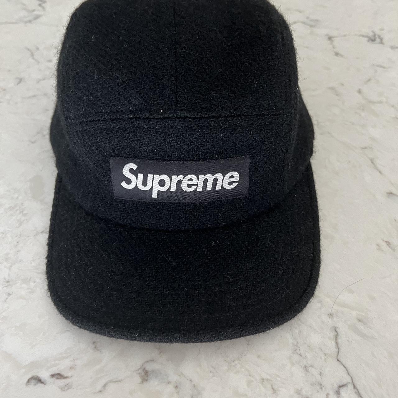 Black Wool Supreme Box Logo 6-Panel Hat 9/10... - Depop