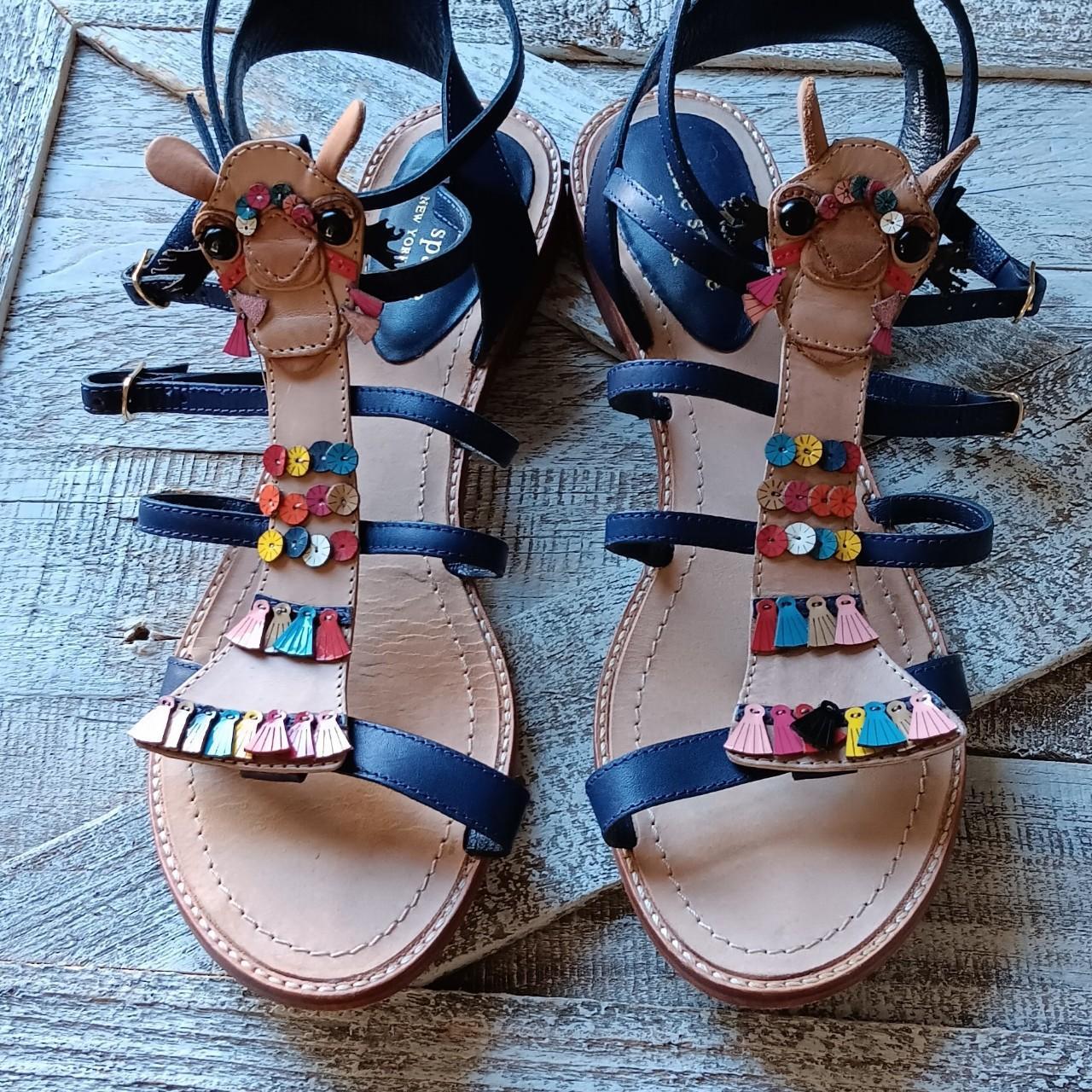 Red and store blue sandals