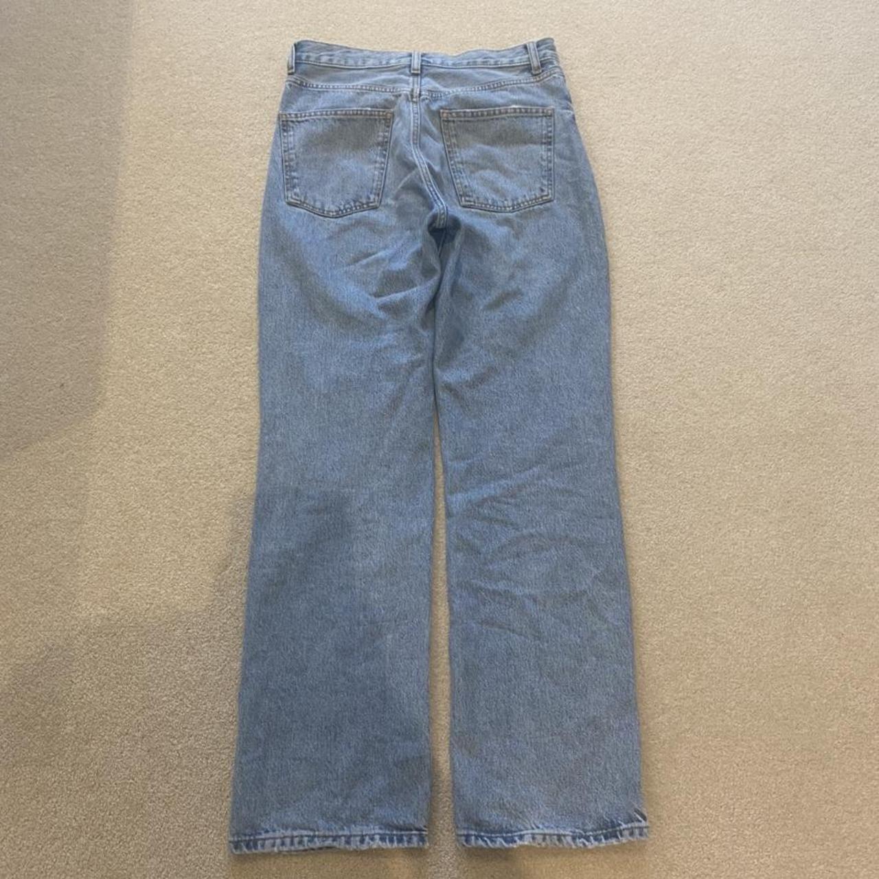 ZARA STRAIGHT FIT RIPPED KNEE HIGH RISE MID-BLUE... - Depop