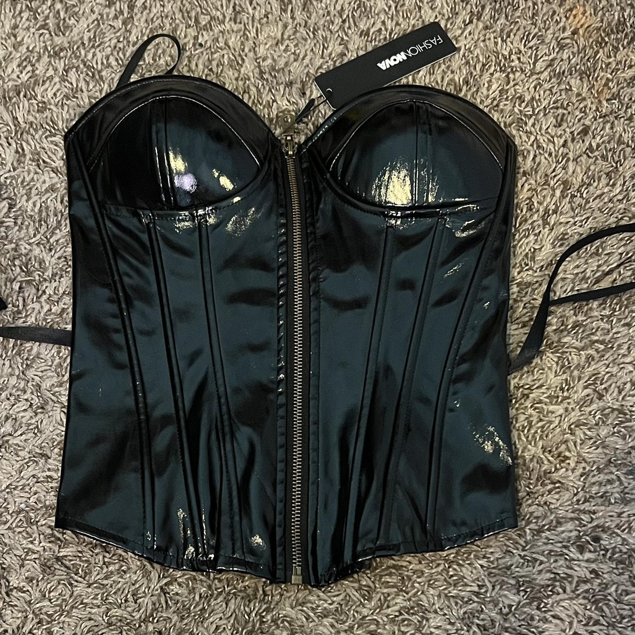 Fashion Nova XS leather zipup corset top. Never... Depop
