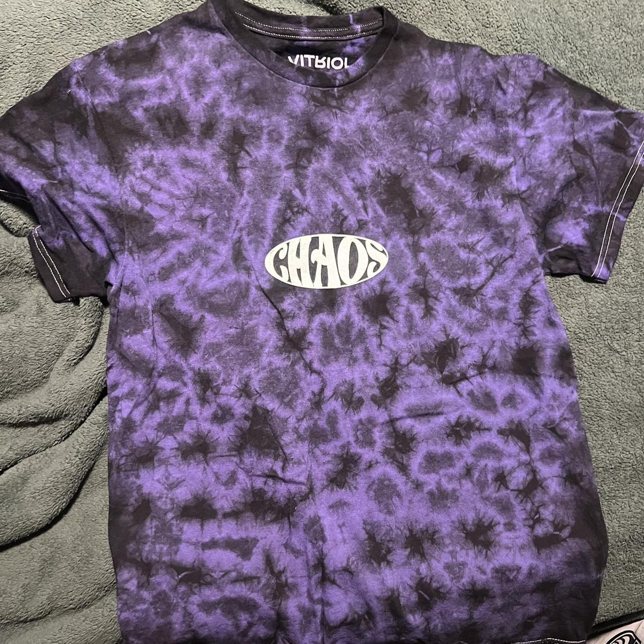 Medium purple and black tie dye Chaos graphic tee - Depop