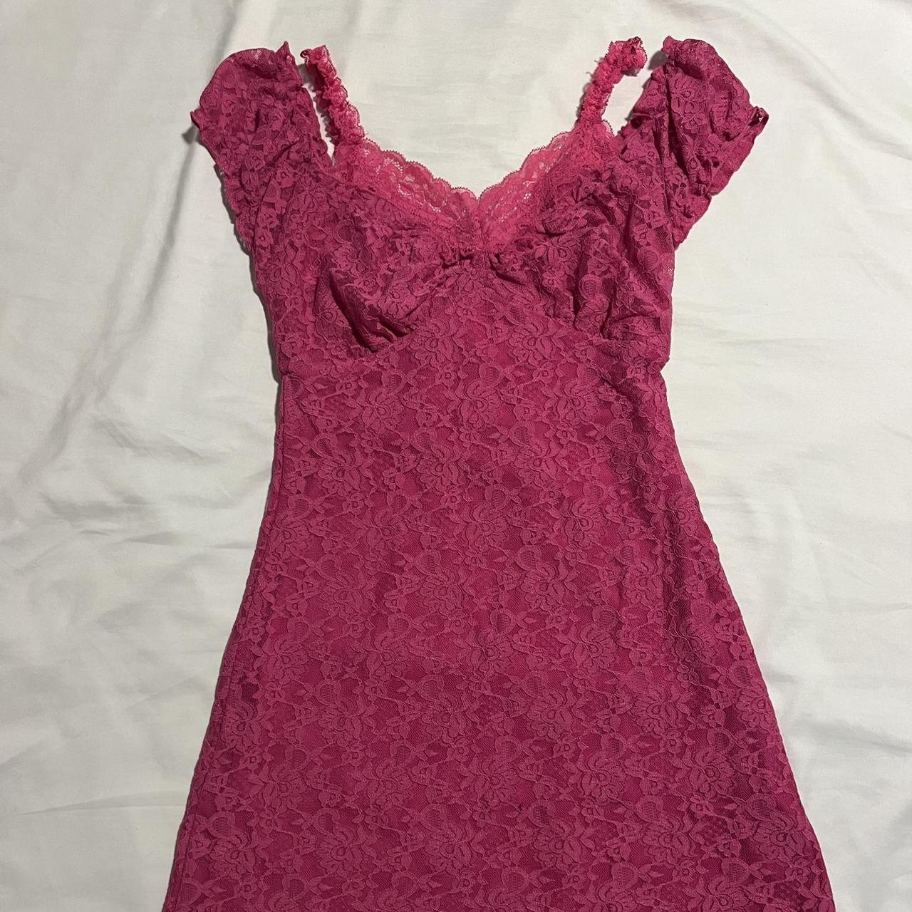 pink lace mini dress originally $25. no damage. for... - Depop