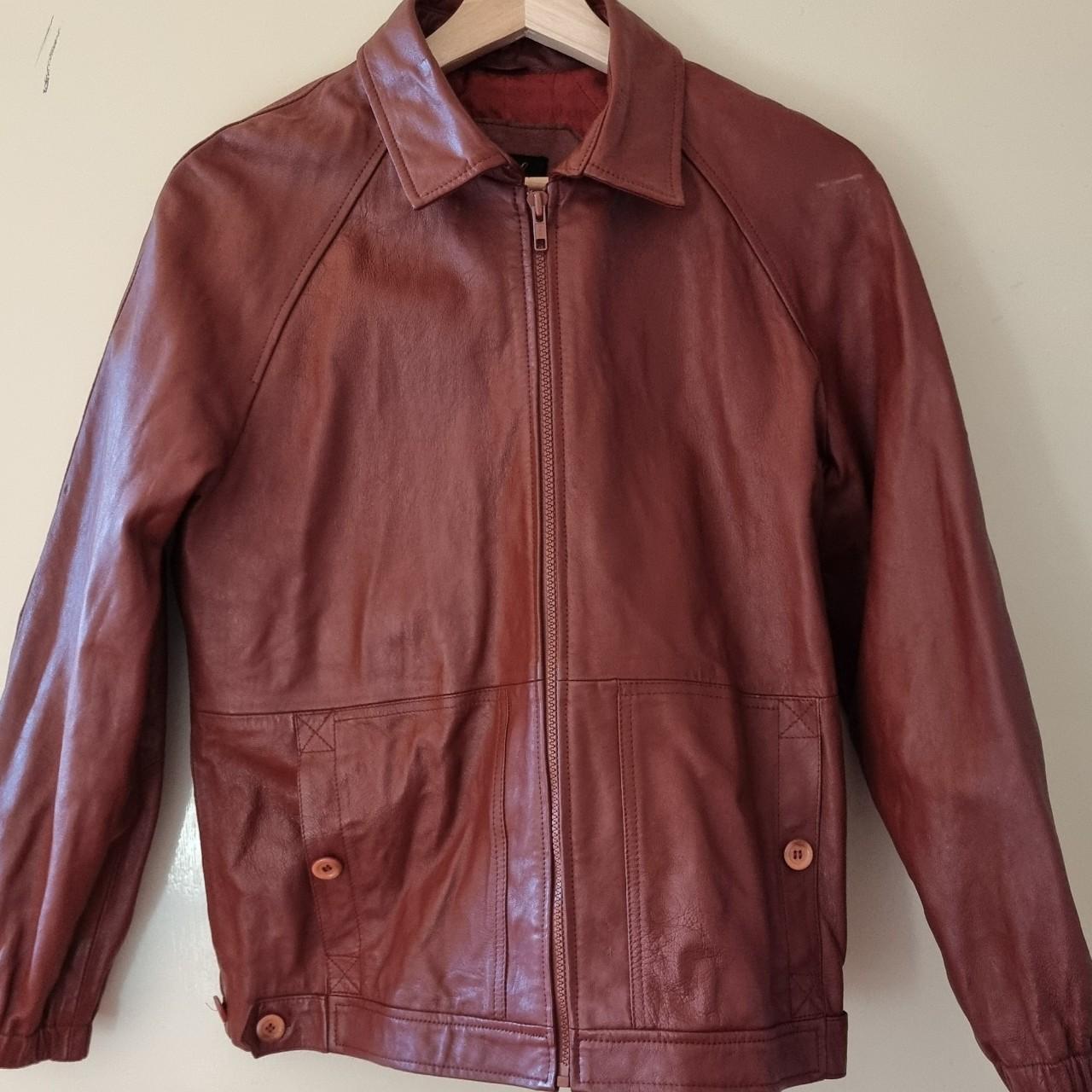 Vintage burgundy leather jacket Fits size 8-10 when... - Depop