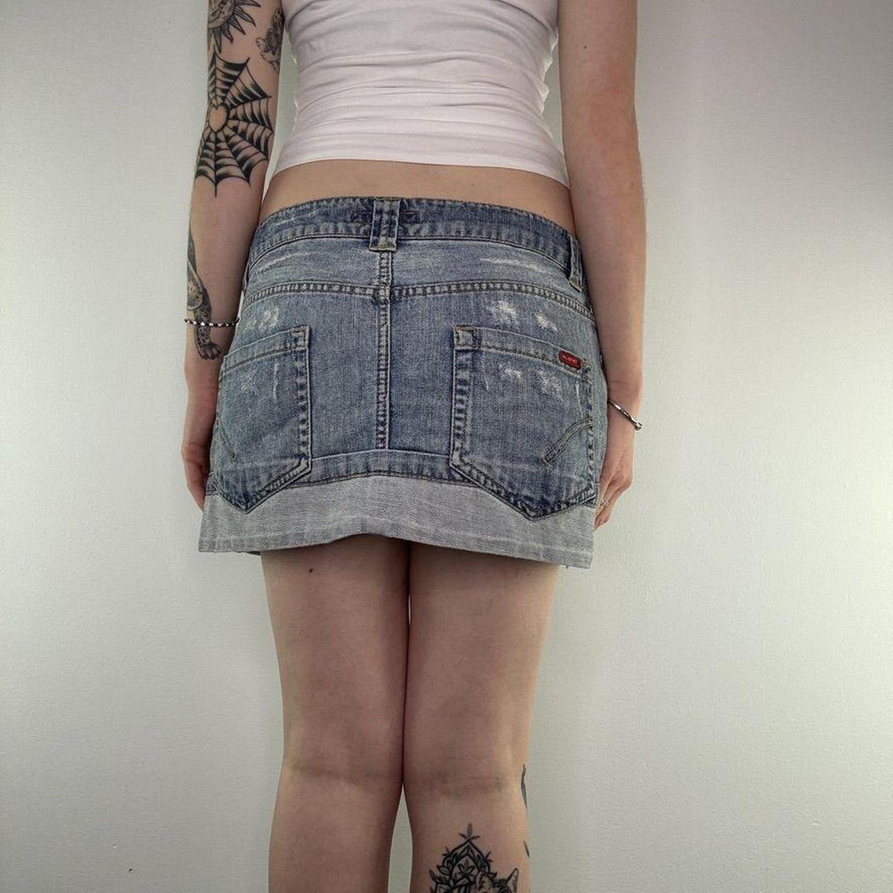 Y2K low rise distressed denim two tone mini | Depop Y2K low rise distressed denim two tone mini | Depop