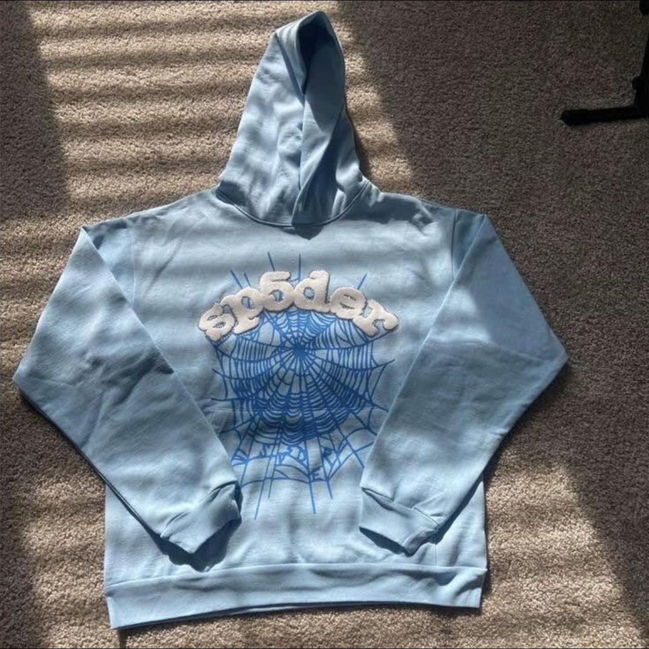 Sp5der hoodie blue - Depop