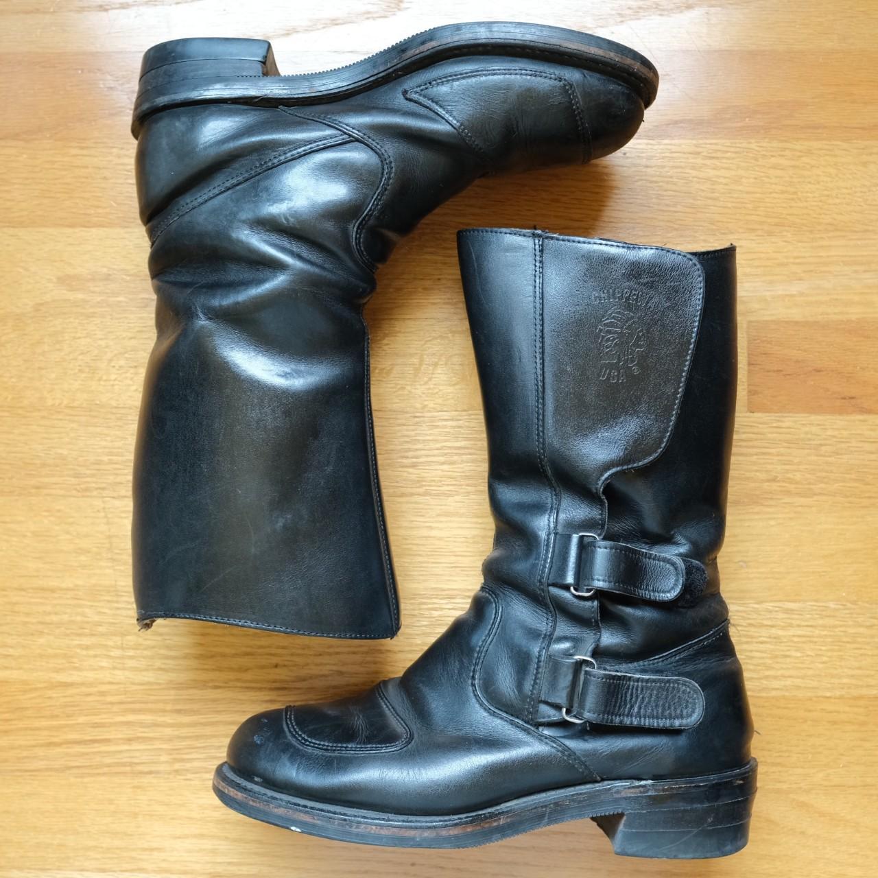 Chippewa Men S Black Leather Rally Motorcycle Boots Depop