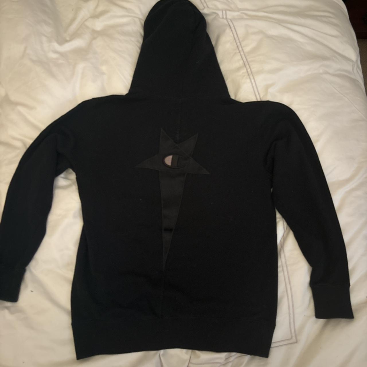 Rick Owen's x Champion hoodie with design on the | Depop