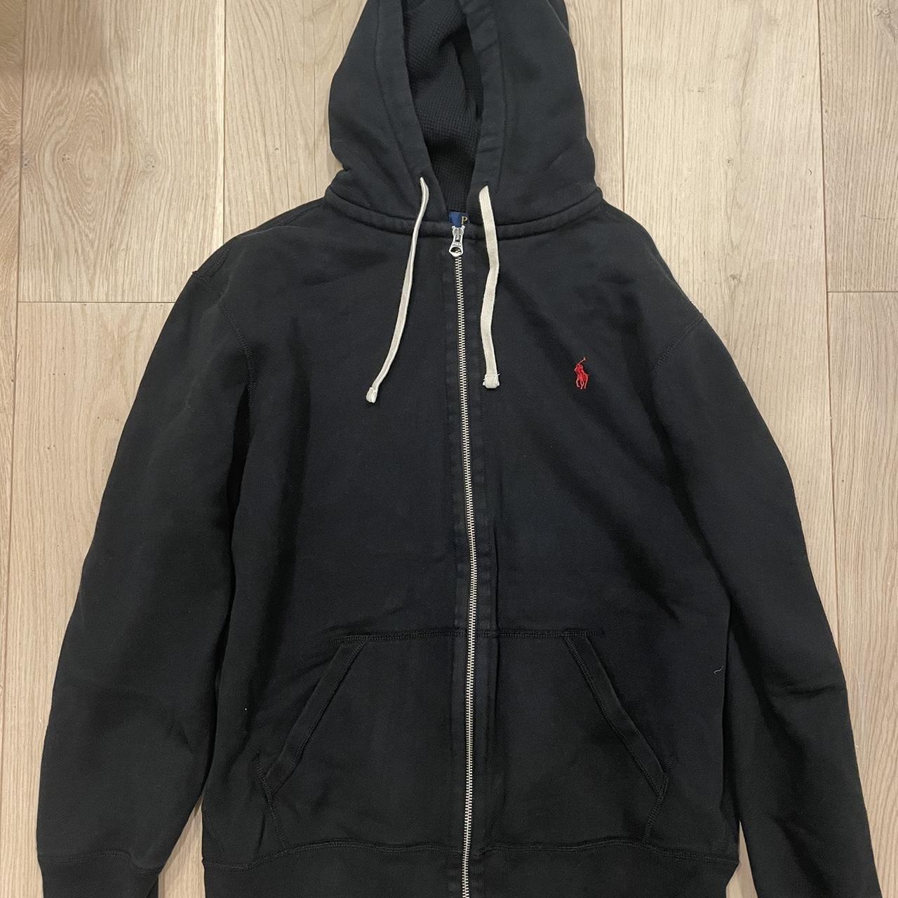 Black Ralph Lauren zip up hoodie size XL - Depop