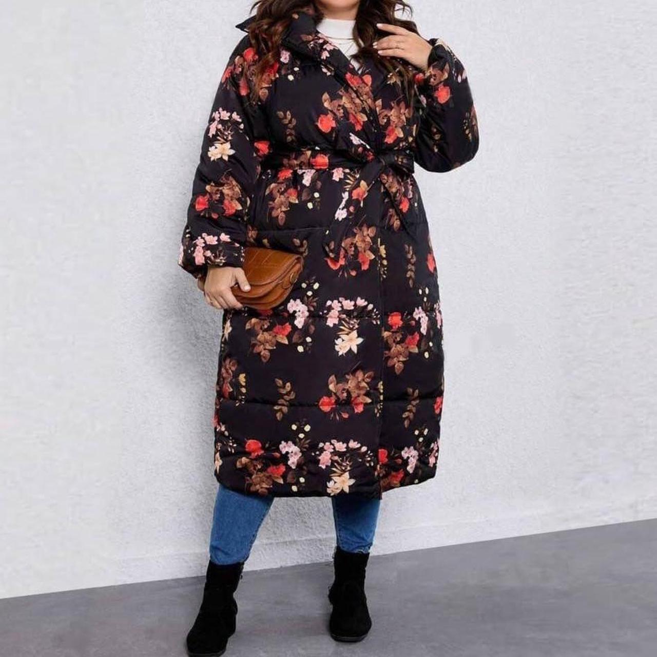 Plus Size) Winter puffer coat floral garden Depop