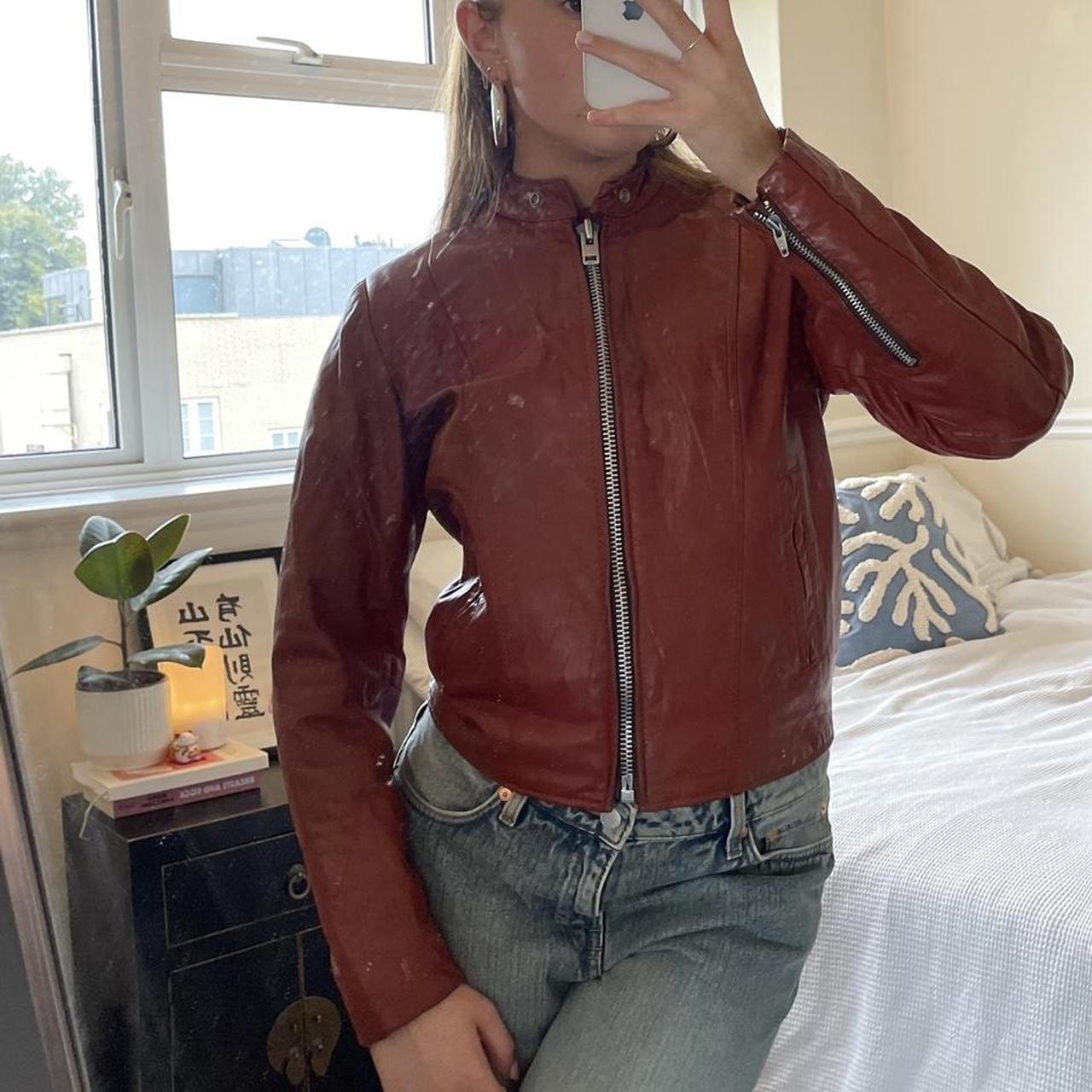 Vintage red leather jacket 🪭🪭 So perfect and... - Depop