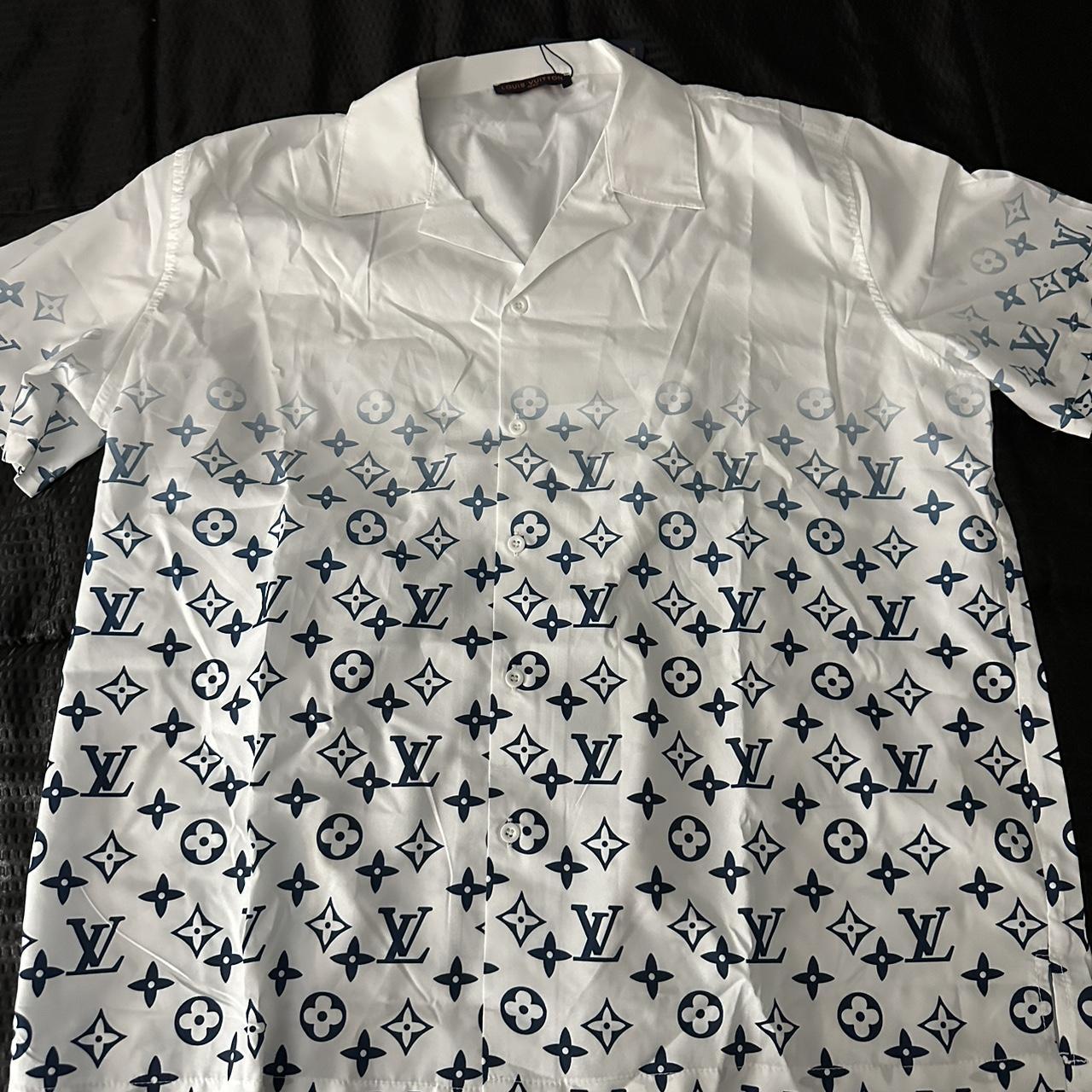 LV baby blue monogram shirt size: medium length: - Depop