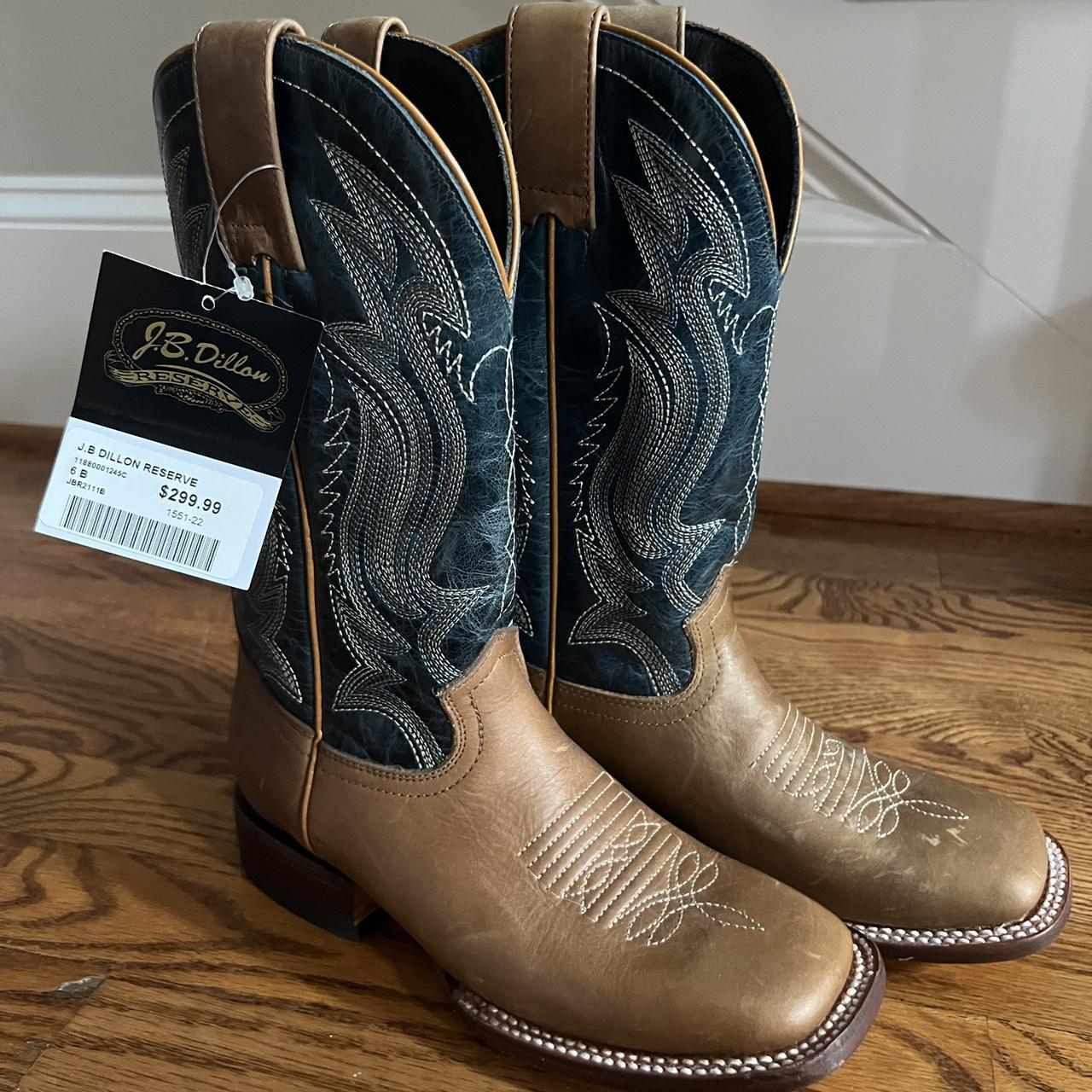 Blue and Brown Cowboy Boots womens boots... Depop