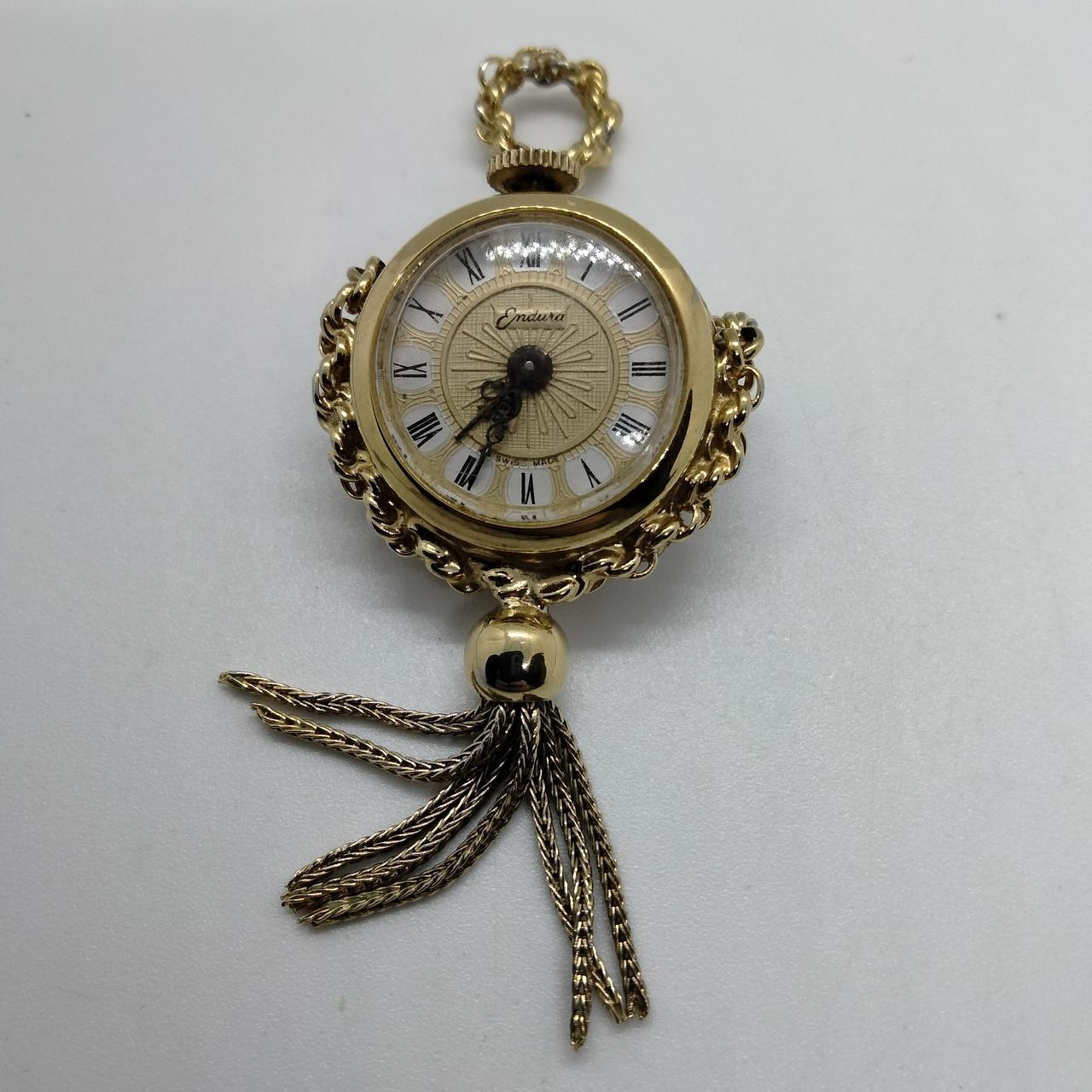 Women s gold tone endura pendant pocket watch