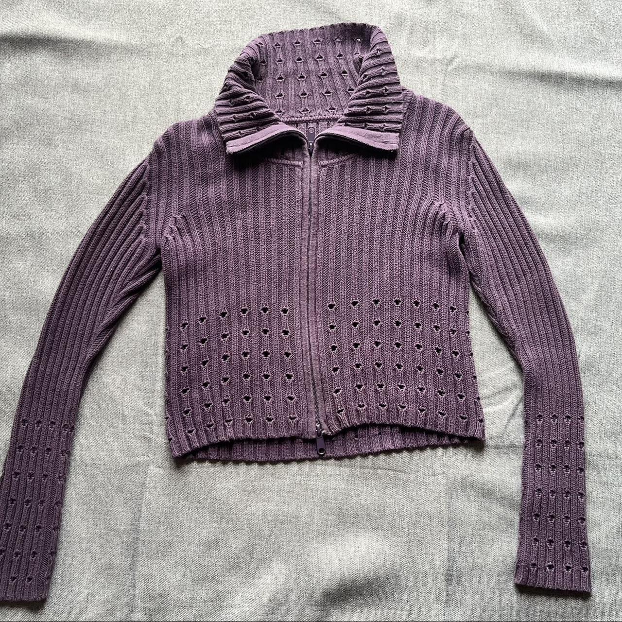 purple double zipped cropped sweater - Depop