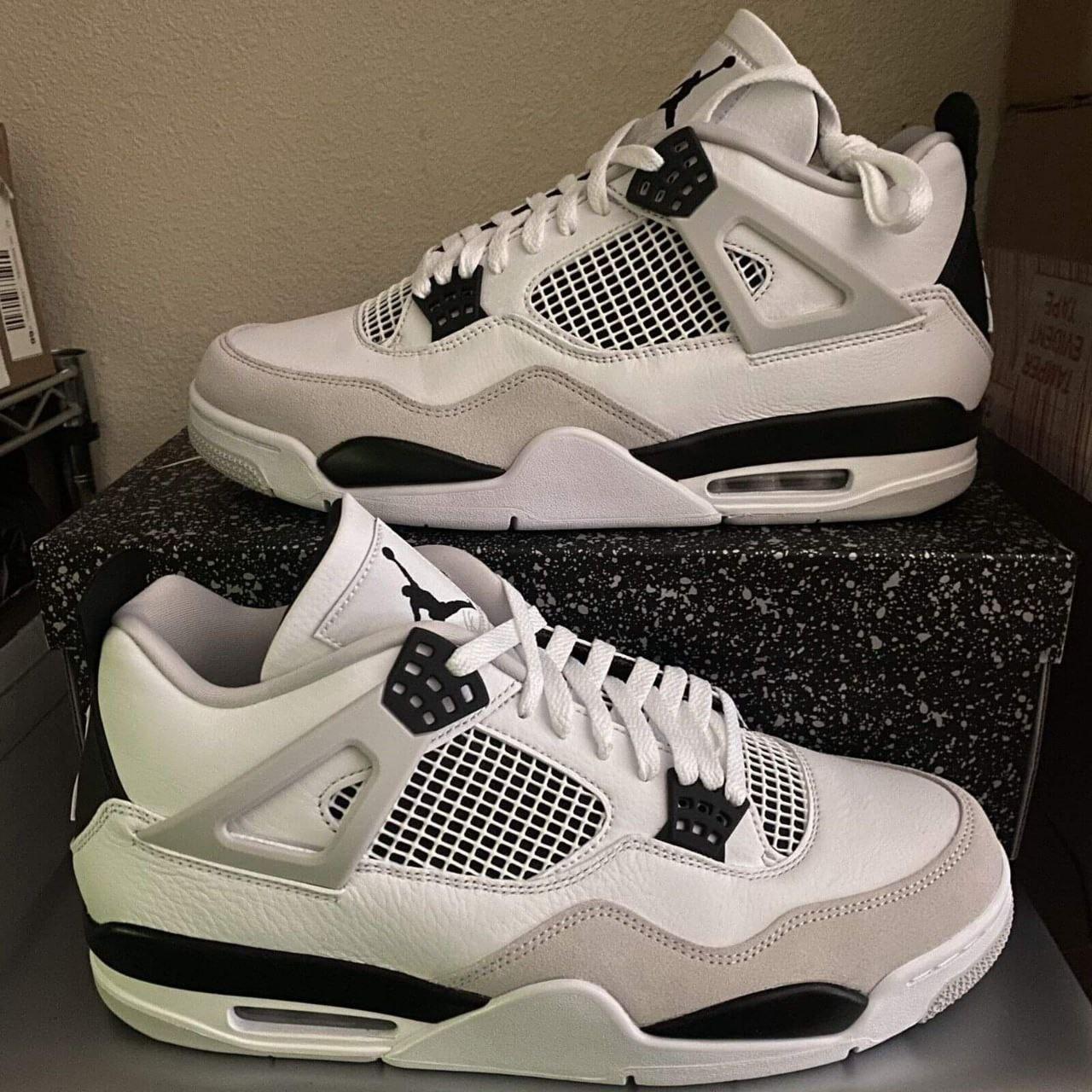 Air Jordan Retro 4 White Military Black Once... - Depop