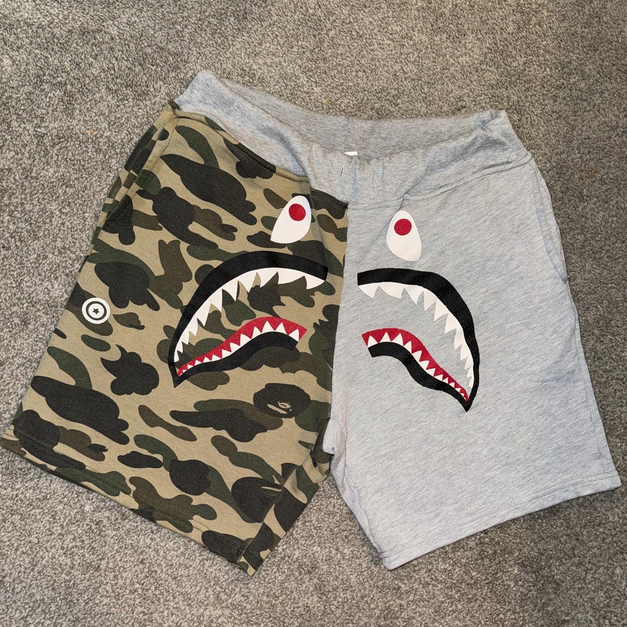 Authentic Camo/Shark Bape Shorts Size M Priced... - Depop
