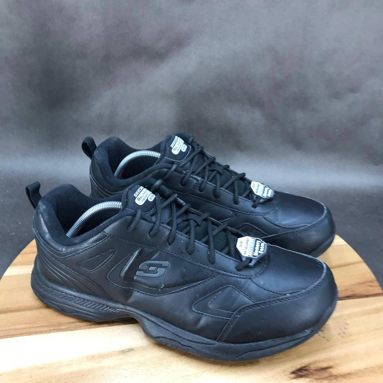 Skechers black leather work on sale shoes