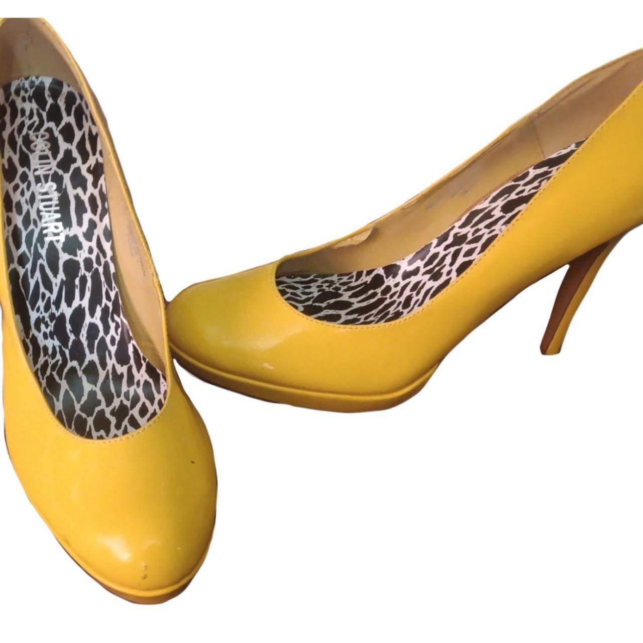 Colin Stuart vibrant yellow pumps with animal print. Depop