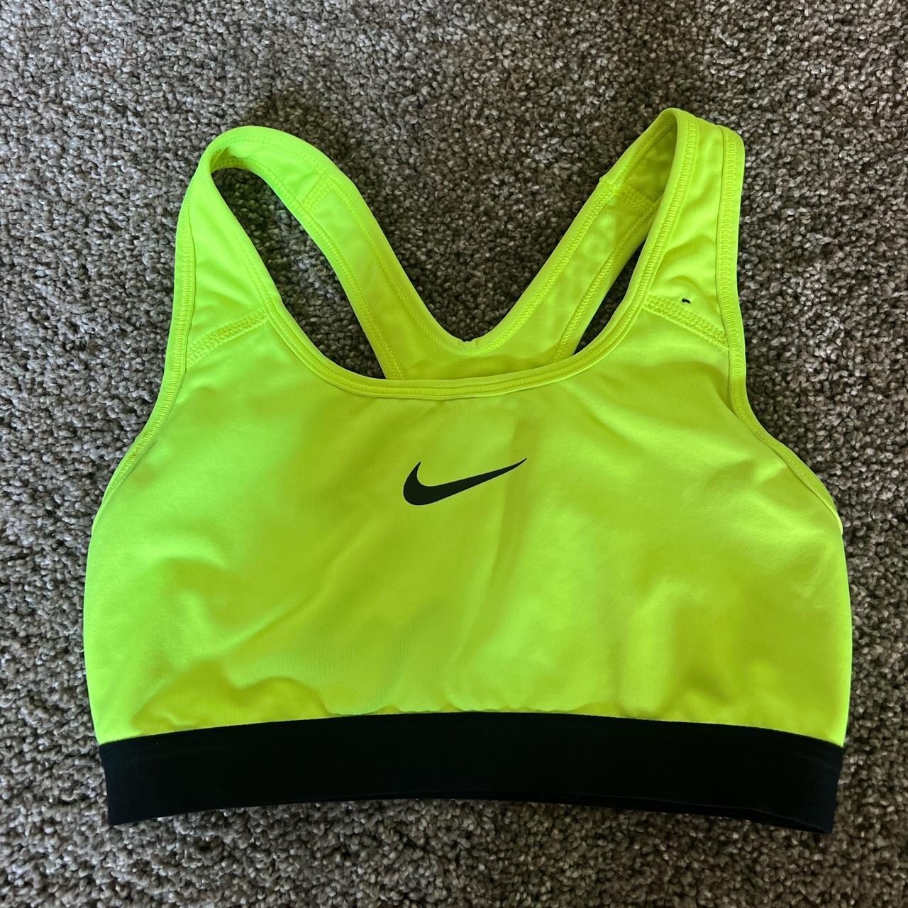 Nike size S, neon yellow sports bra worn once. No... - Depop