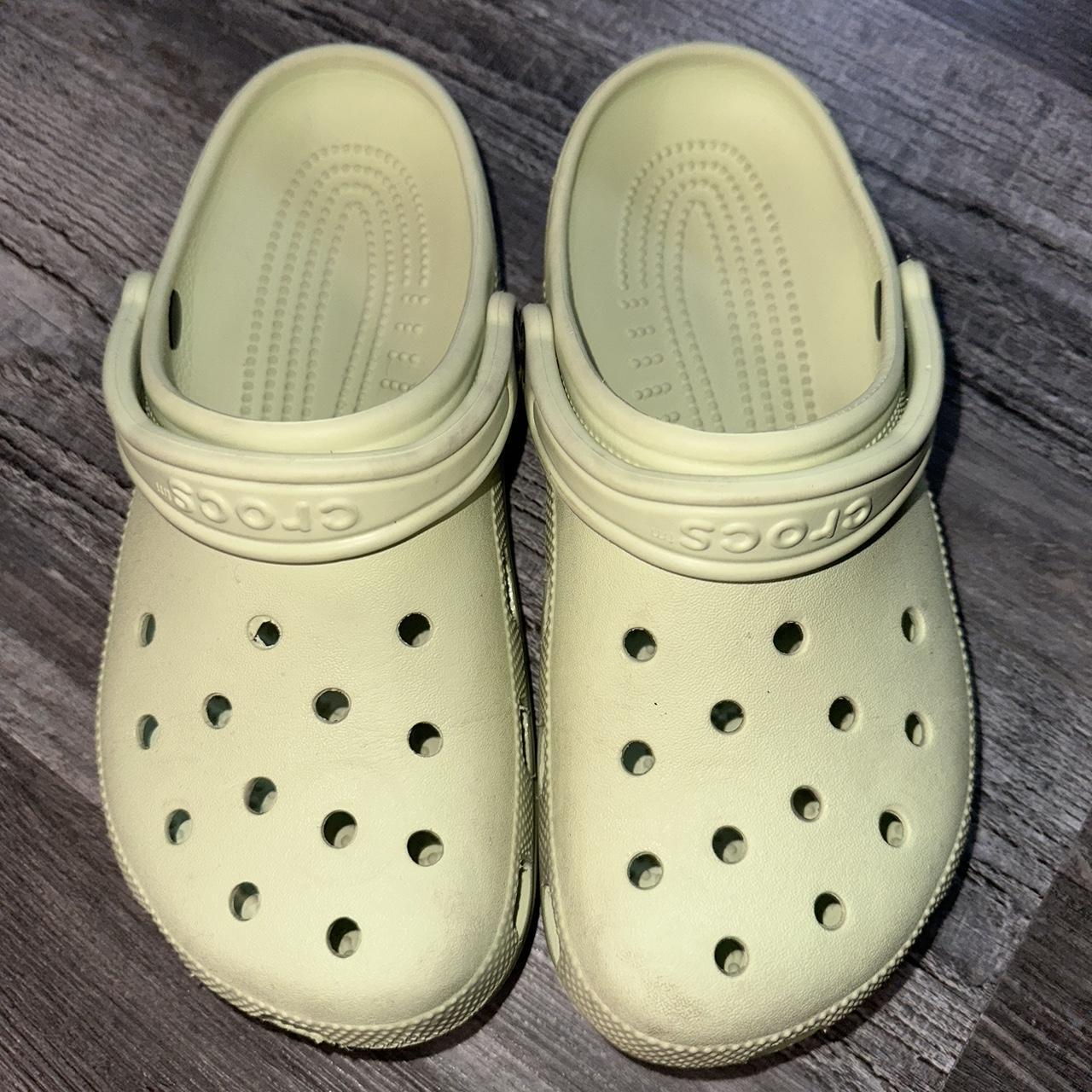 light green crocs really good condition size 7 in... - Depop