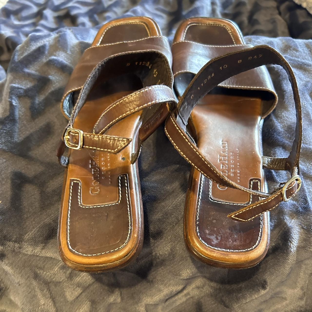 COLE HAAN MENS Brown Leather Resort Braided Buckle Fisherman Sandals Size  9.5EEE $32.99 - PicClick