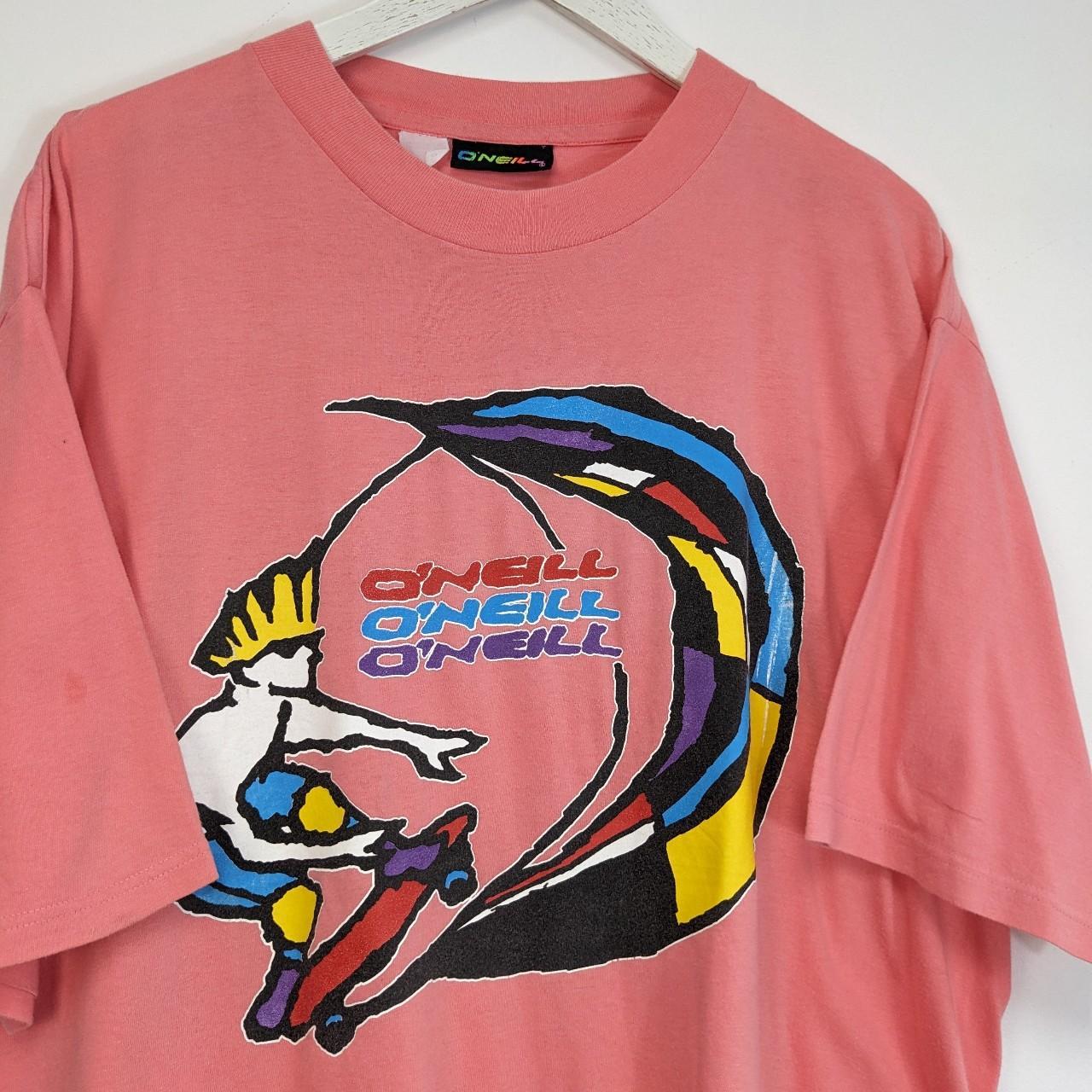 Vintage O'Neill t shirt, pink with large multi | Depop