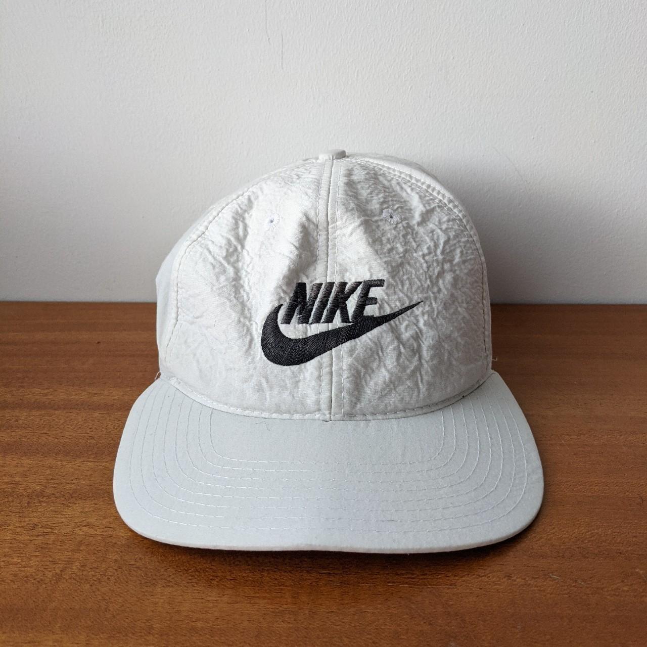 Vintage 80s nylon nike snap back cap. White with. Depop