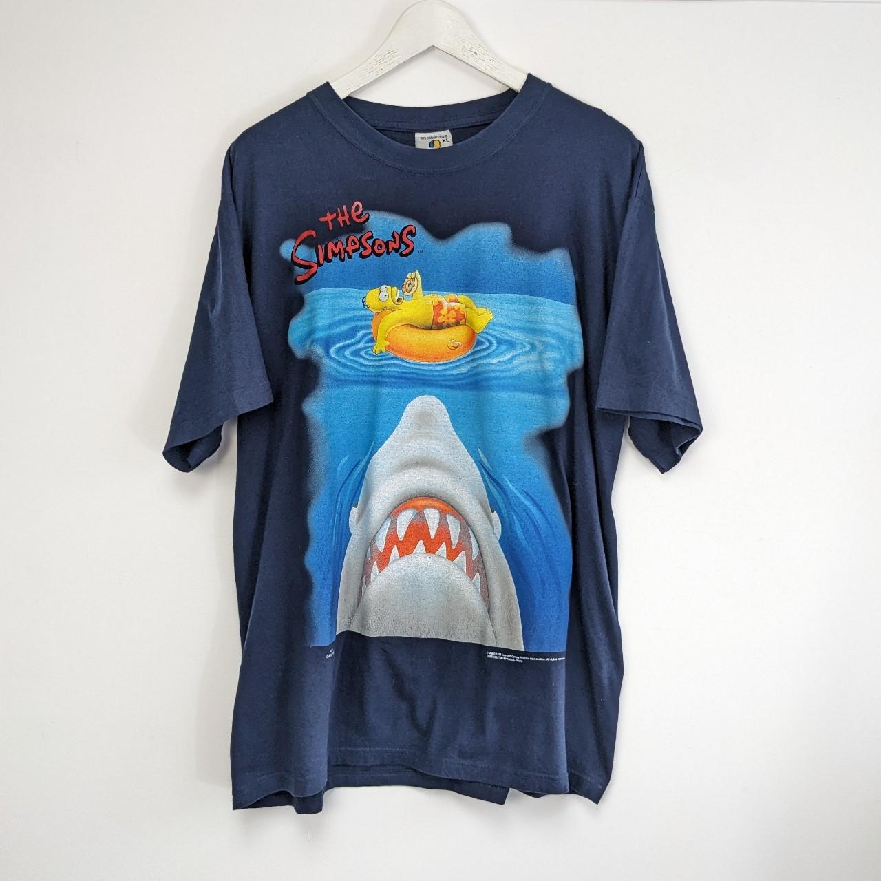 Vintage Simpsons Jaws t shirt large graphic on navy | Depop