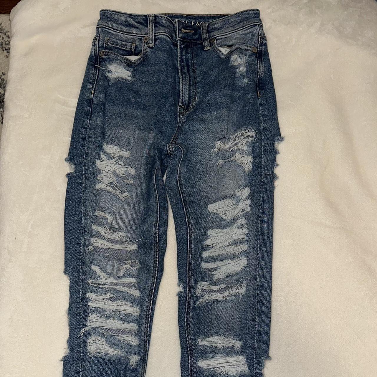 American Eagle skinny super stretch grey ripped - Depop