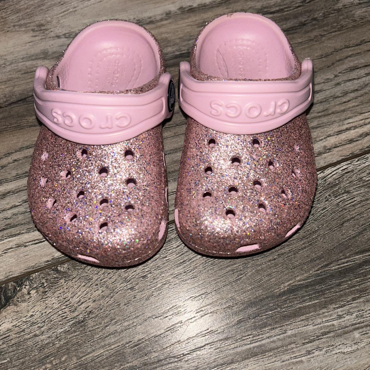 Baby pink glitter Crocs Brand new Size 4 MSG BEFORE Depop