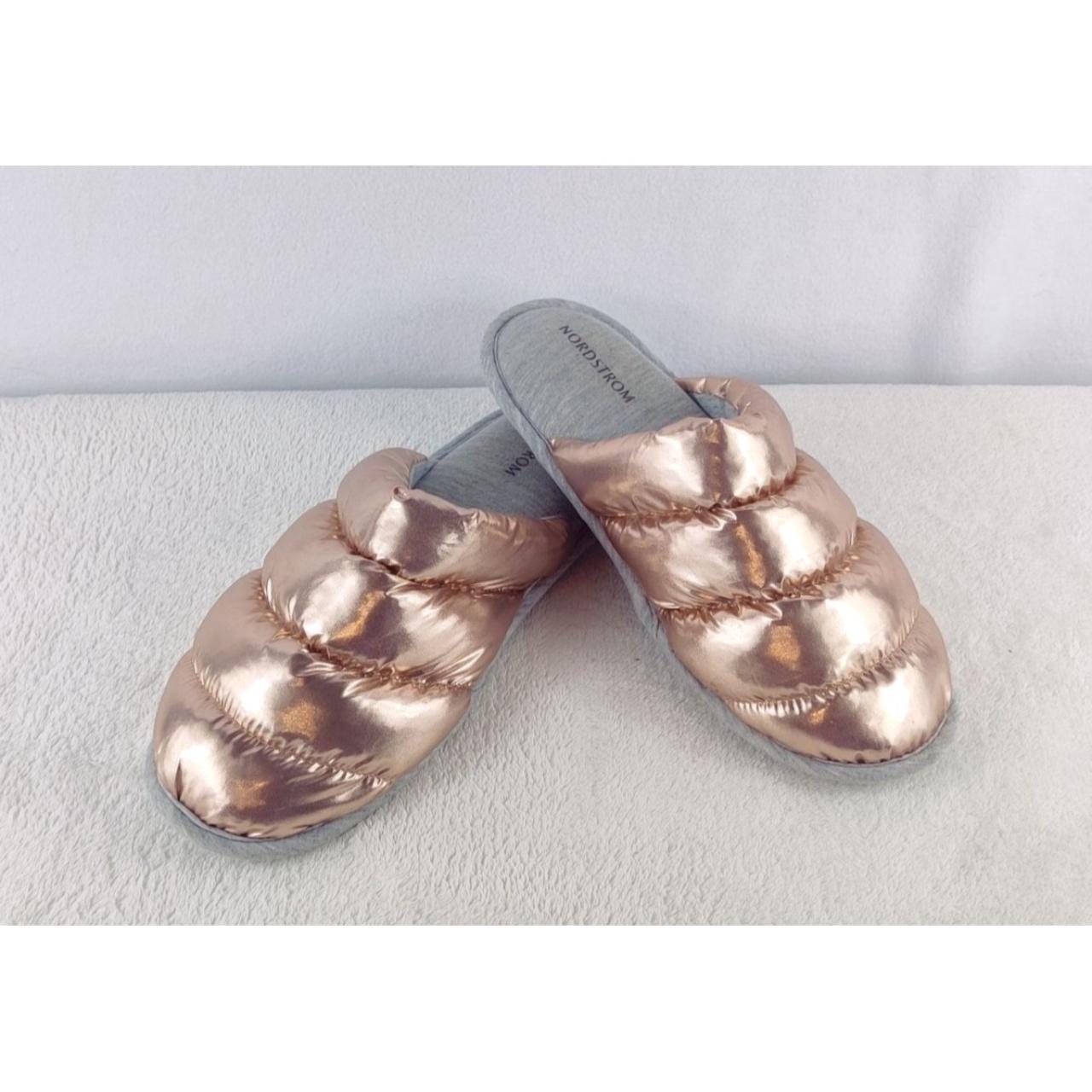 House slipper in puffy shiny rose gold originally