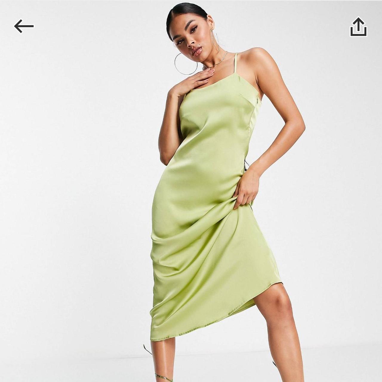 green satin midi slip dress 💚🩶 size 10, never worn... - Depop