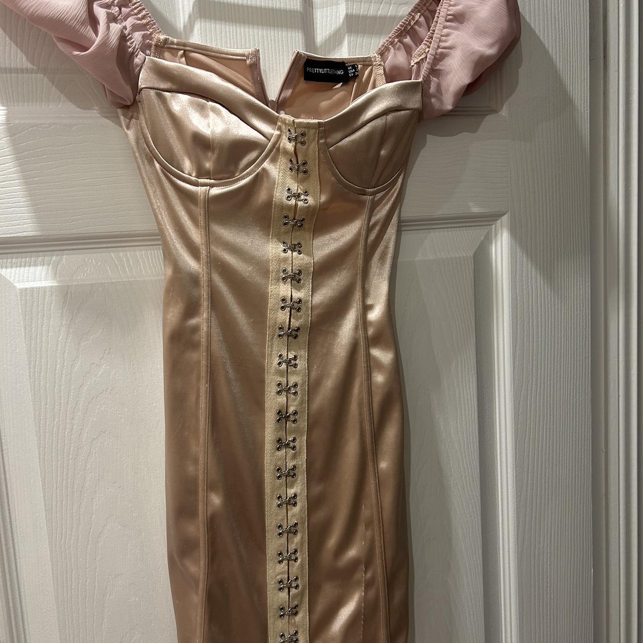 pink satin pretty little thing corset dress, never... Depop