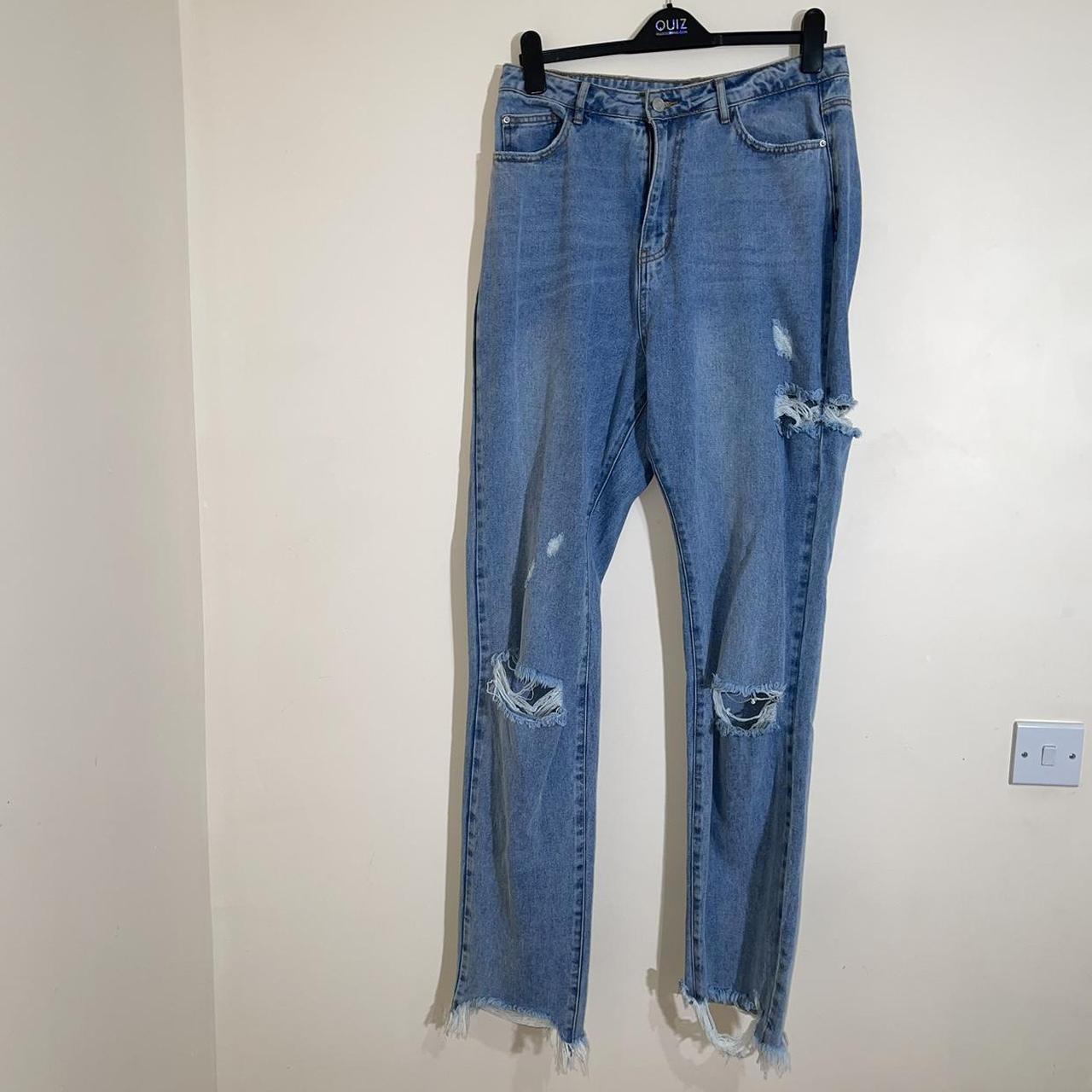Missguided Tall straight leg jeans with rips in light wash