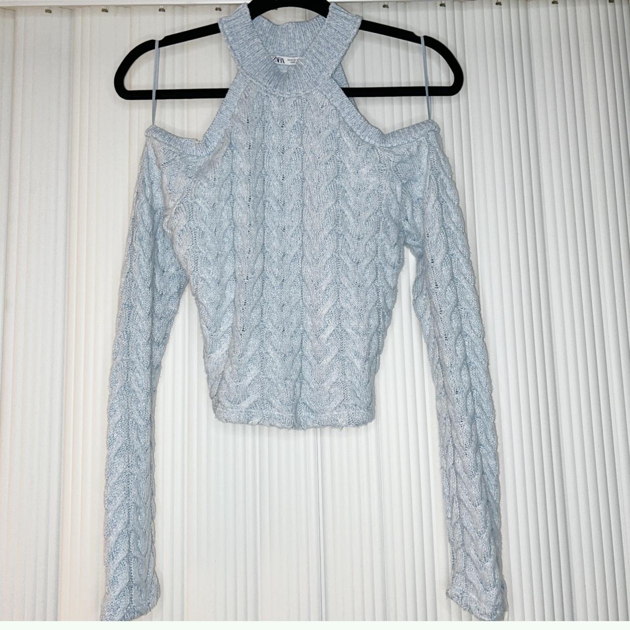 Baby blue Zara knitted shoulder less top 💙 Depop