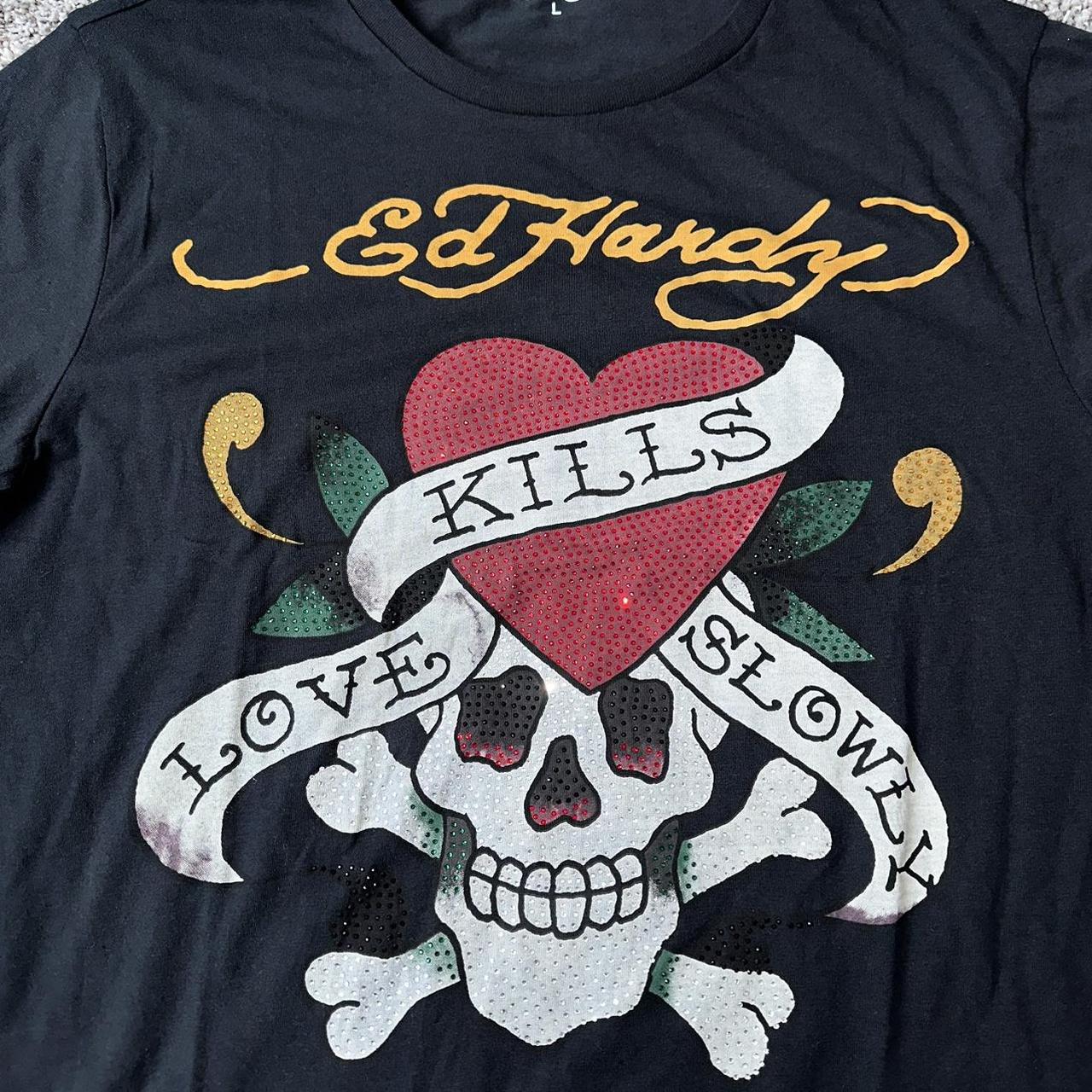 ed hardy rhinestone love kills slowly black t shirt | Depop