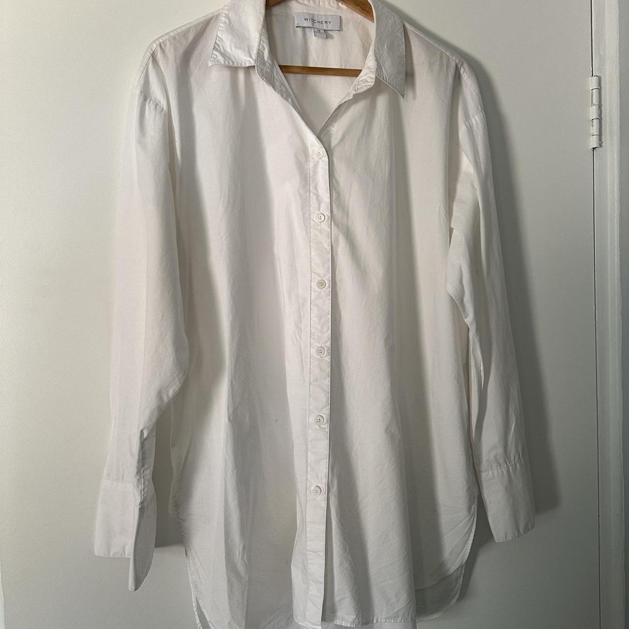 Witchery oversized white cotton shirt Size is 12... - Depop