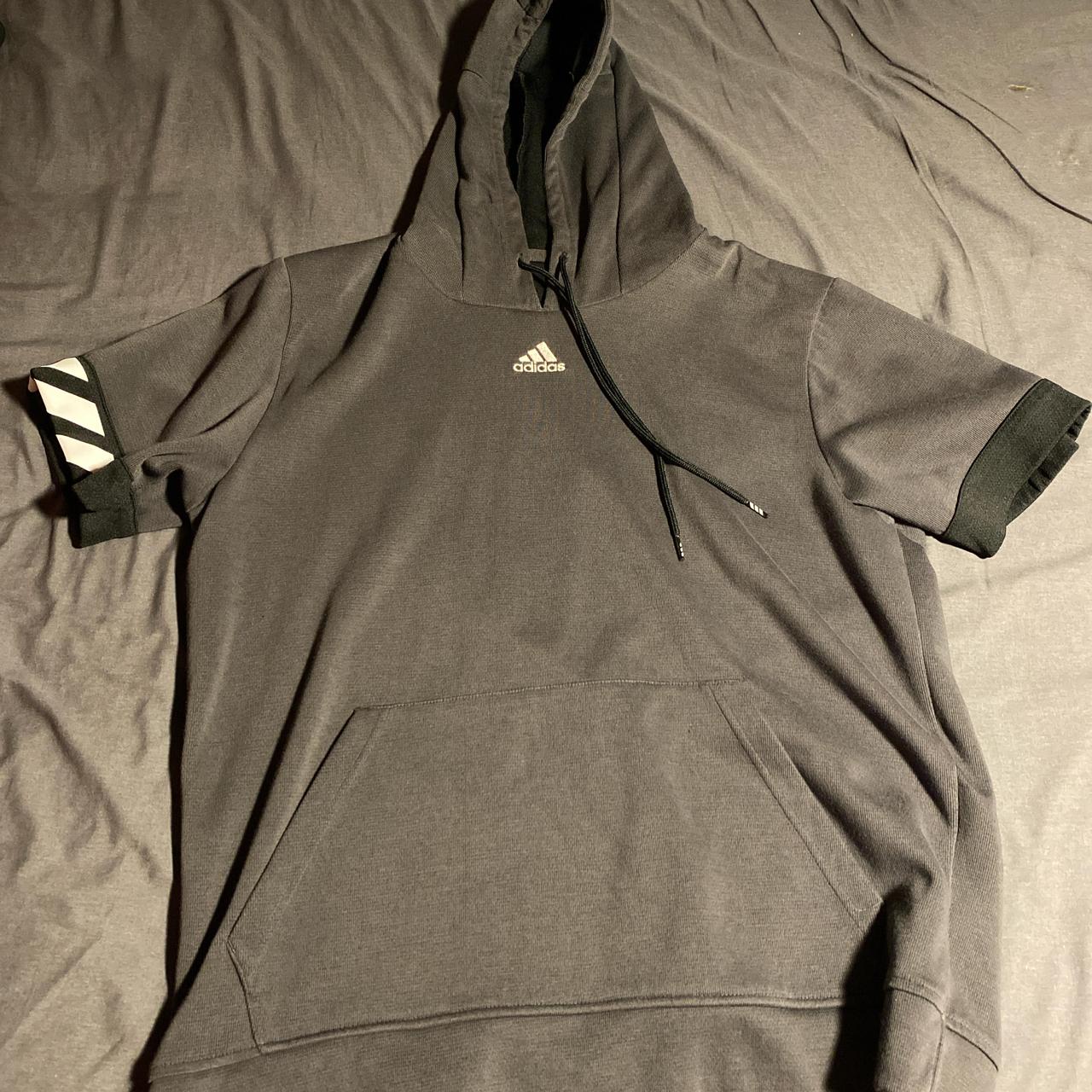 Adidas grey and white short sleeve hoodie Great. Depop