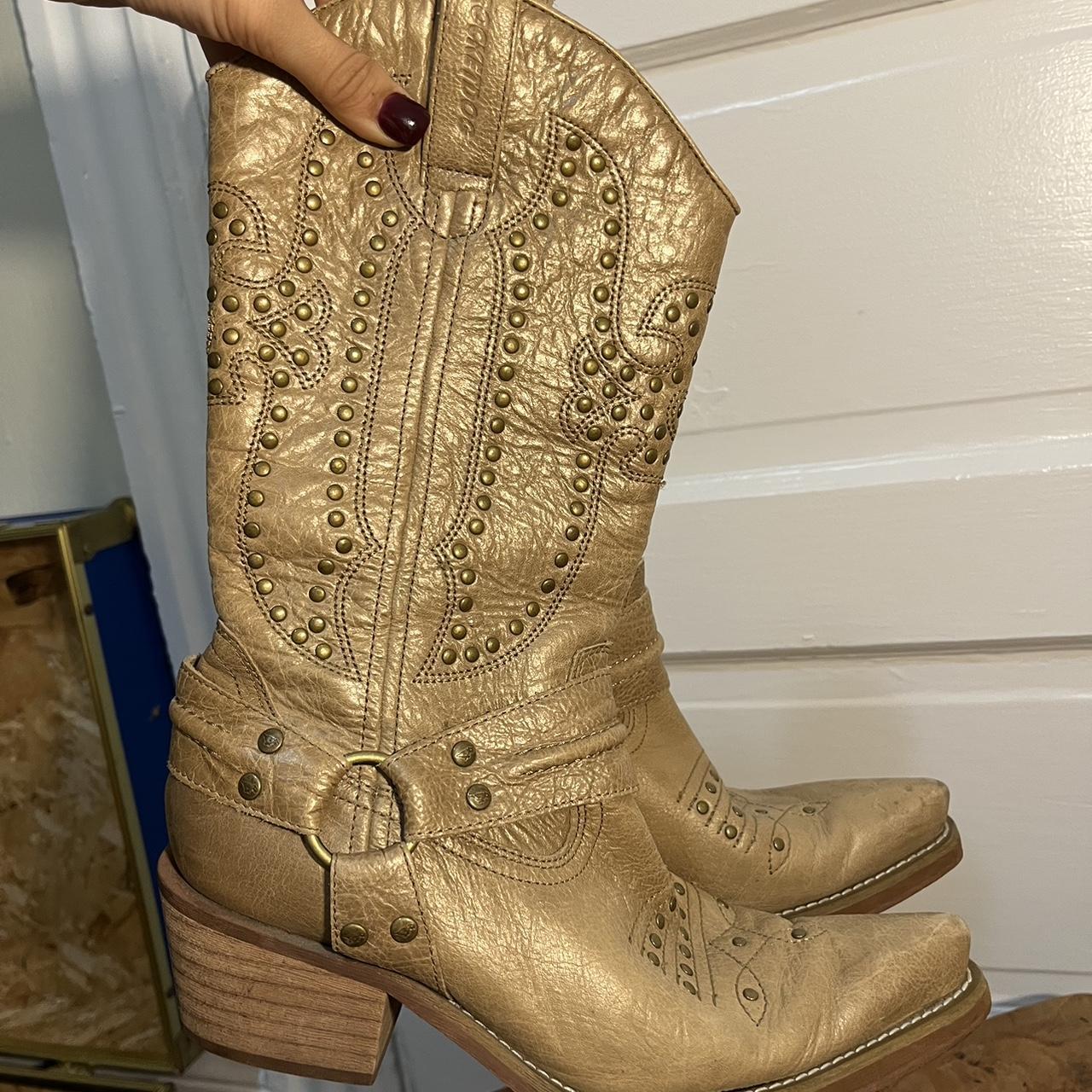 Studded Gold Cowgirl Boots y2kboots cowgirlboots Depop