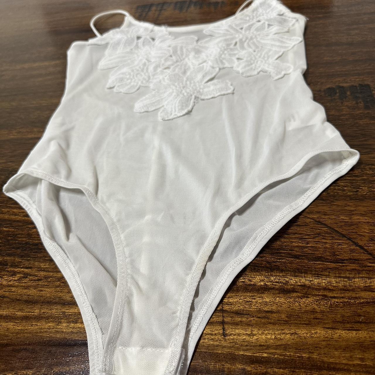 White floral see through lace body suit - Depop
