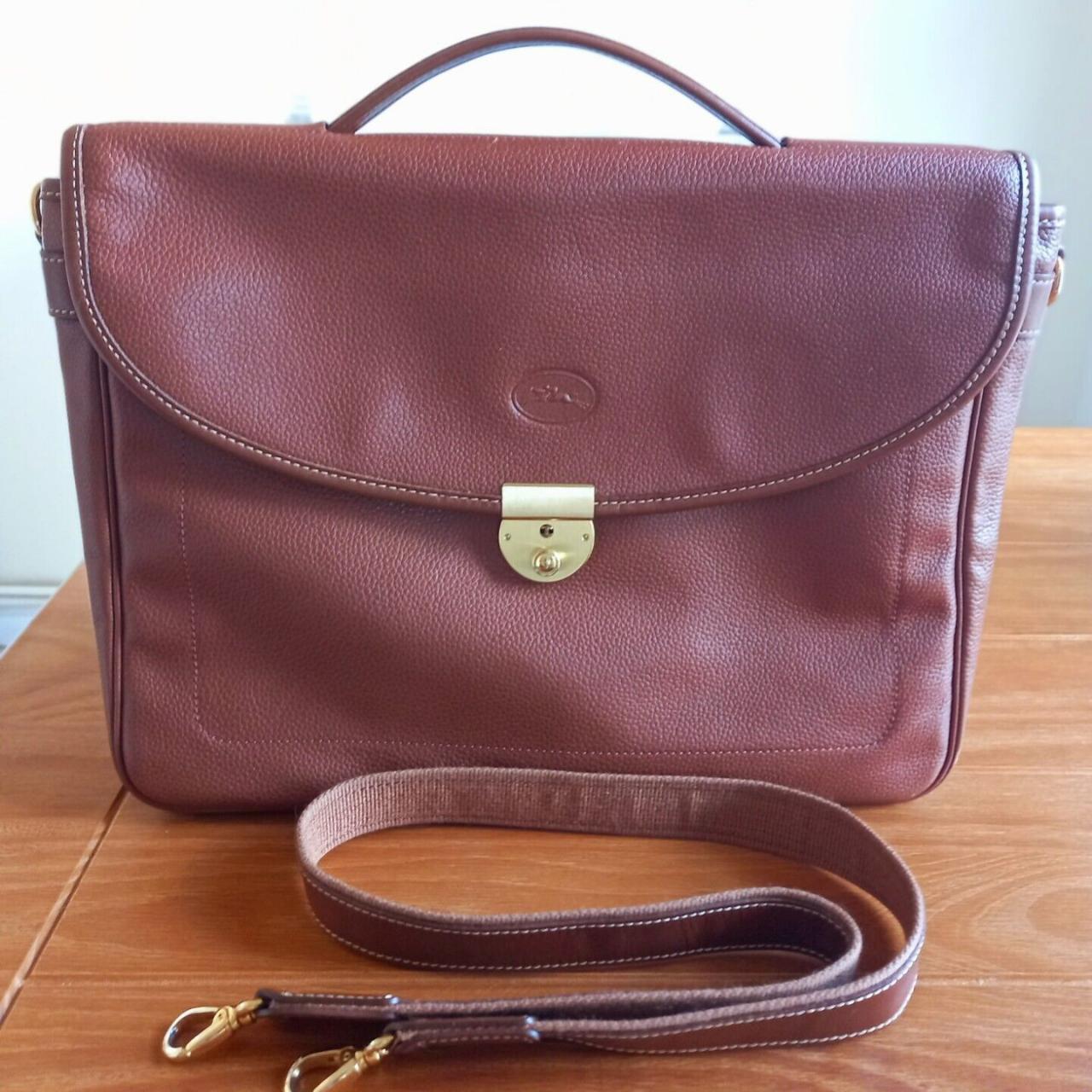 Longchamp Le Foulonné Unisex Briefcase (Tan) Opened... - Depop