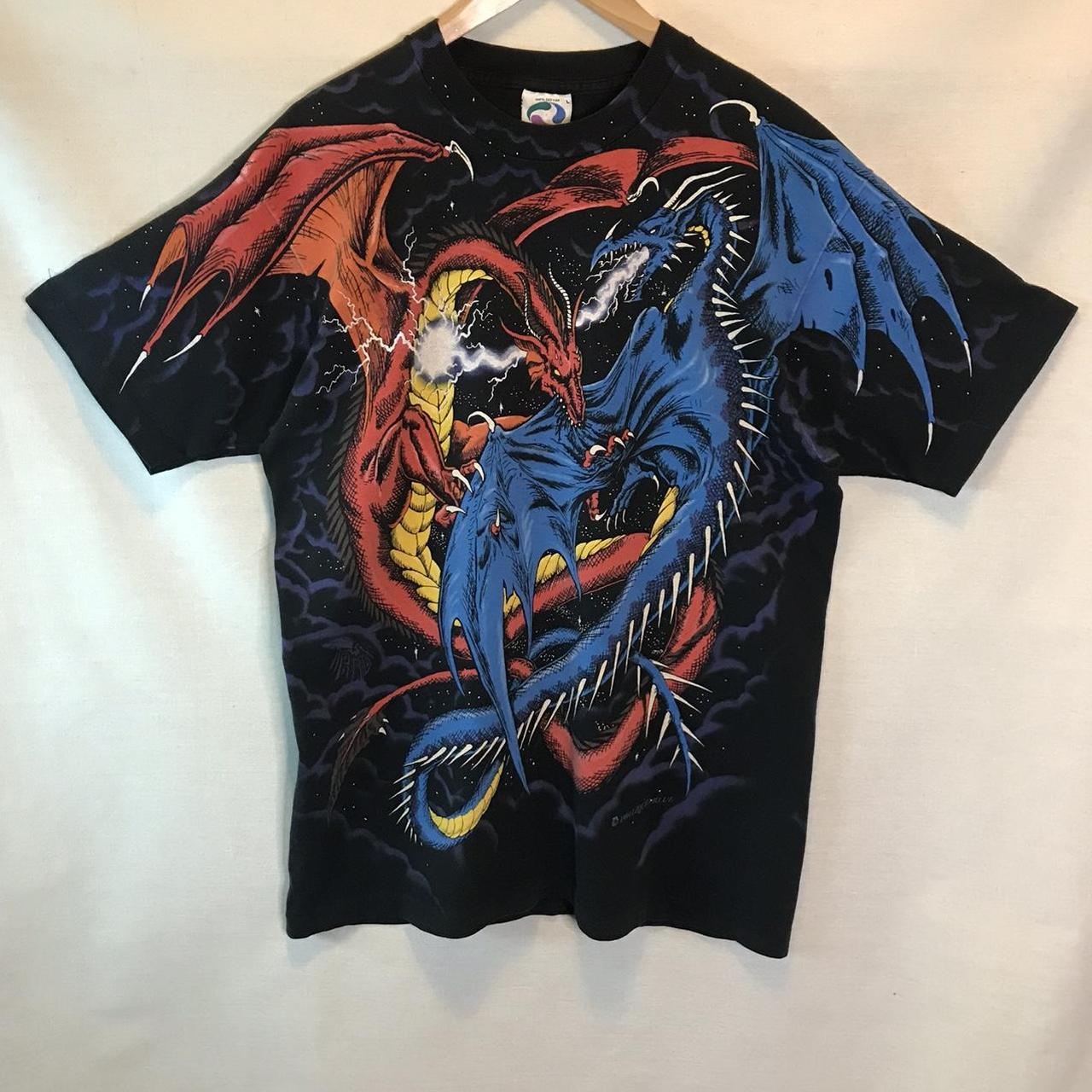Depop Vans T Shirt Dragon Y2K Dragon All Over Print Button Up Shirt