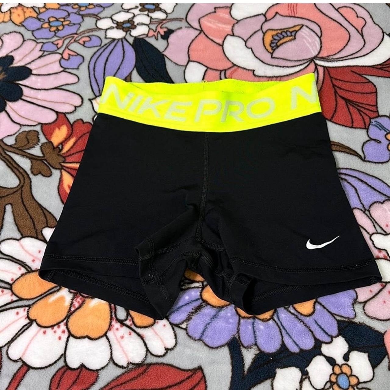 Black nike pros with lime green waistband Depop