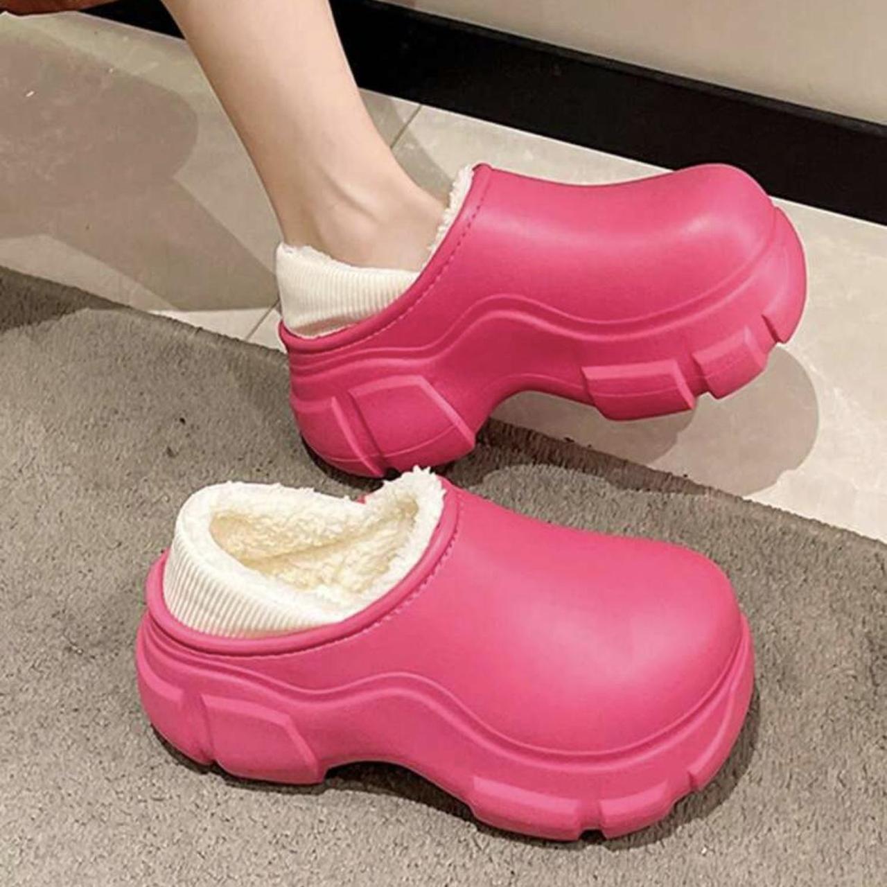 Pink Winter Thick Sole Clogs Brand... - Depop